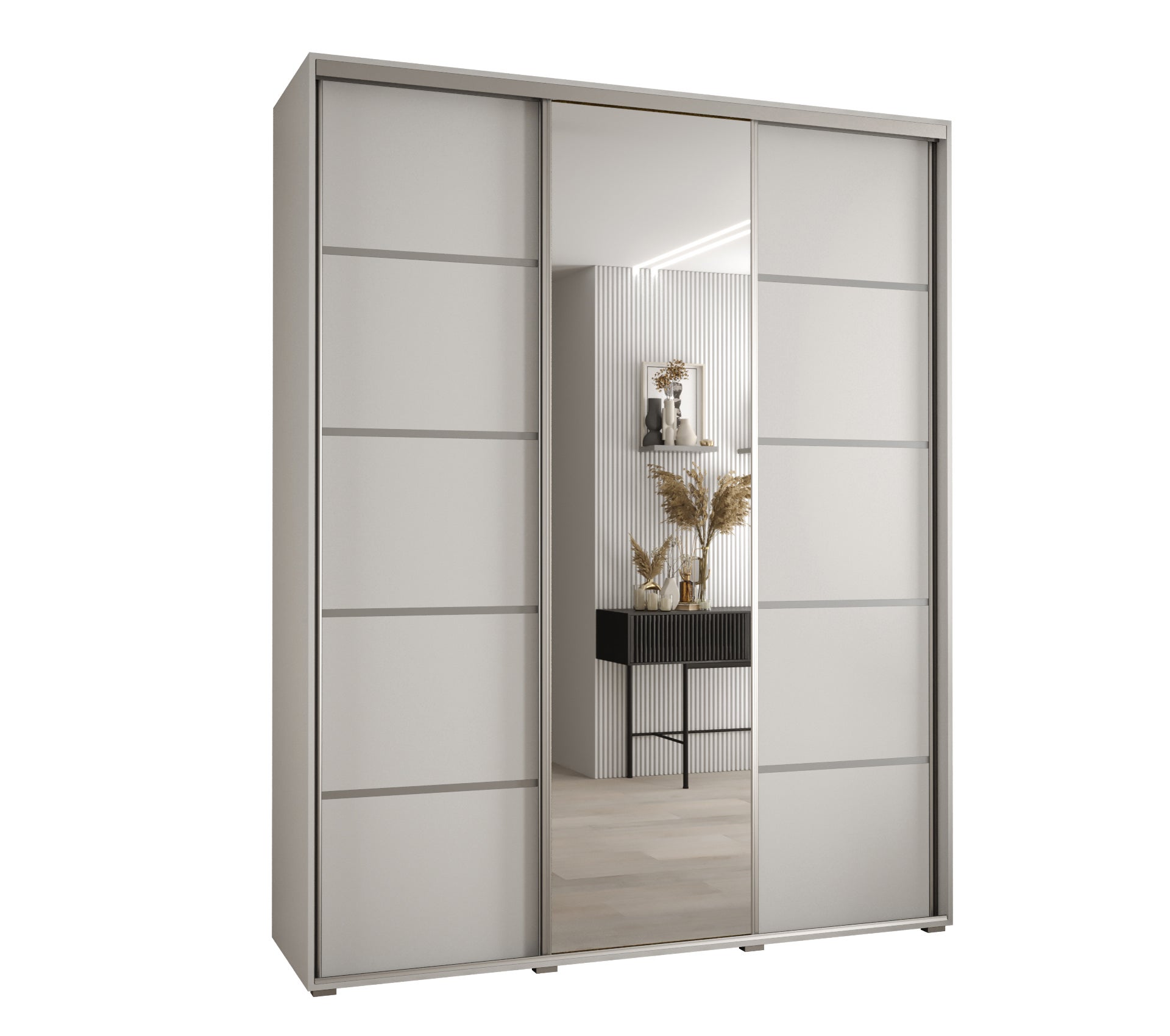 Szafa przesuwna z lustrem wysoka Davos 5 200 x 45 x 235,2 cm biały + biały + u. srebrny - Abiks Meble