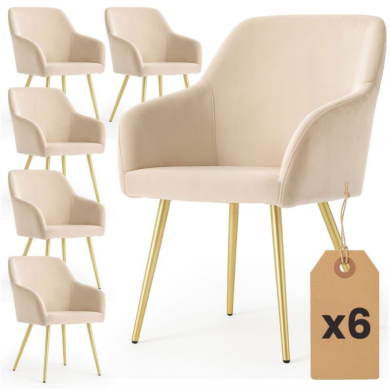 6x Welurowe krzesło tapicerowane gładkie Beżowe ESTELLE Złote nogi