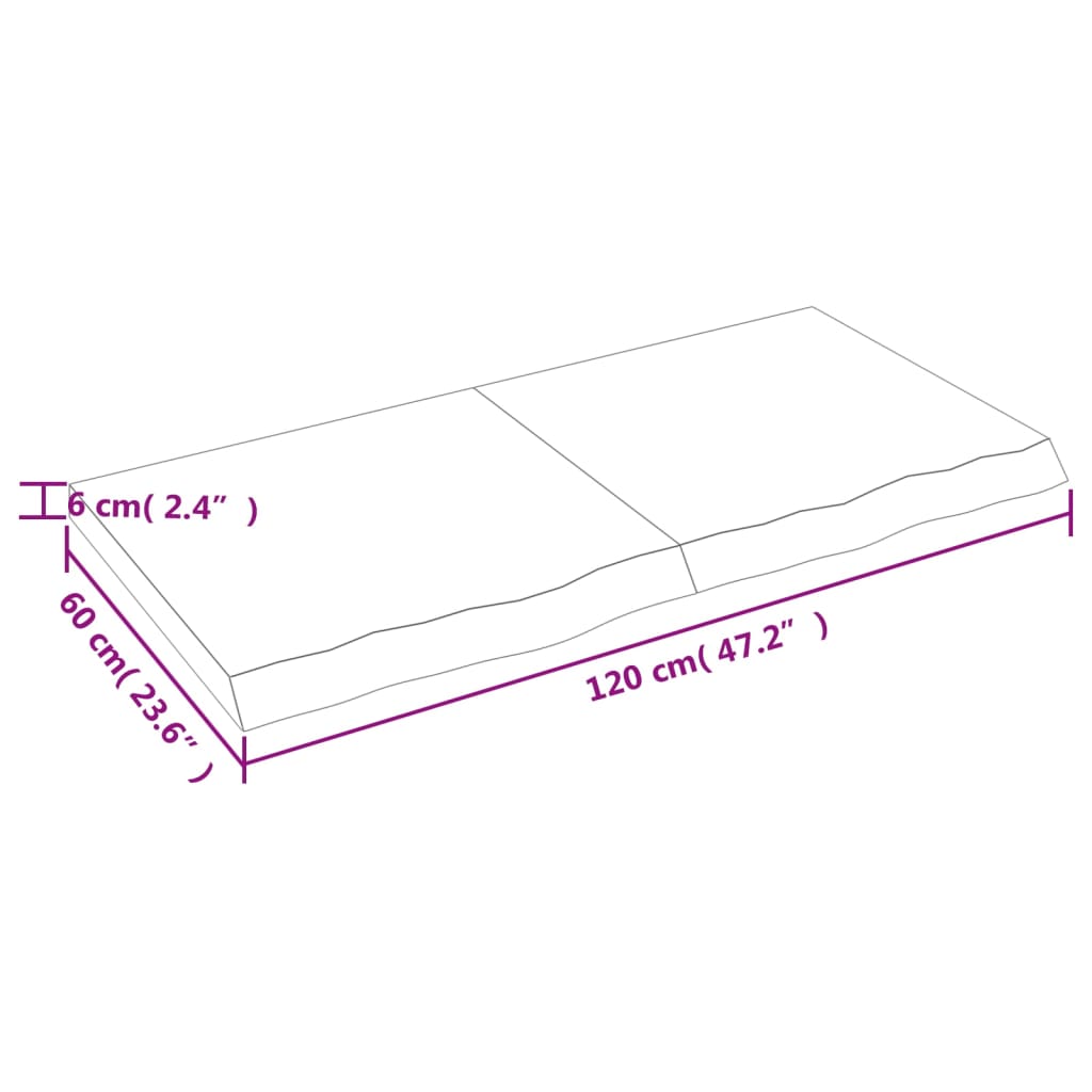 Bancada de banheiro em madeira maciça tratada marrom claro 120x60x(2-6)cm - 9