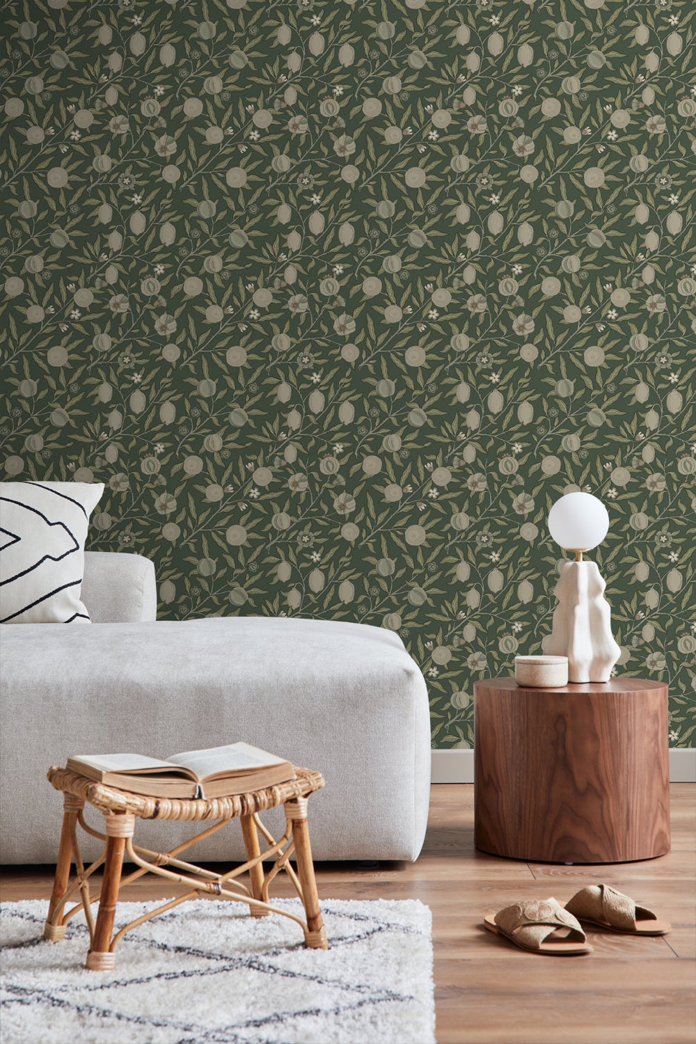 Papier peint des fruits et des feuilles exotiques vert foncé et taupe - 50 x 900 cm - ESTAhome - 6