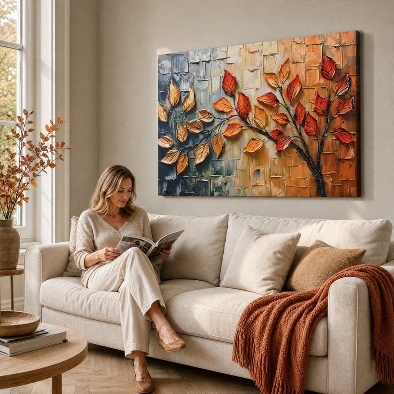 Tableau sur toile Feuilles d'Automne Effet Relief 80x60 cm, châssis ...