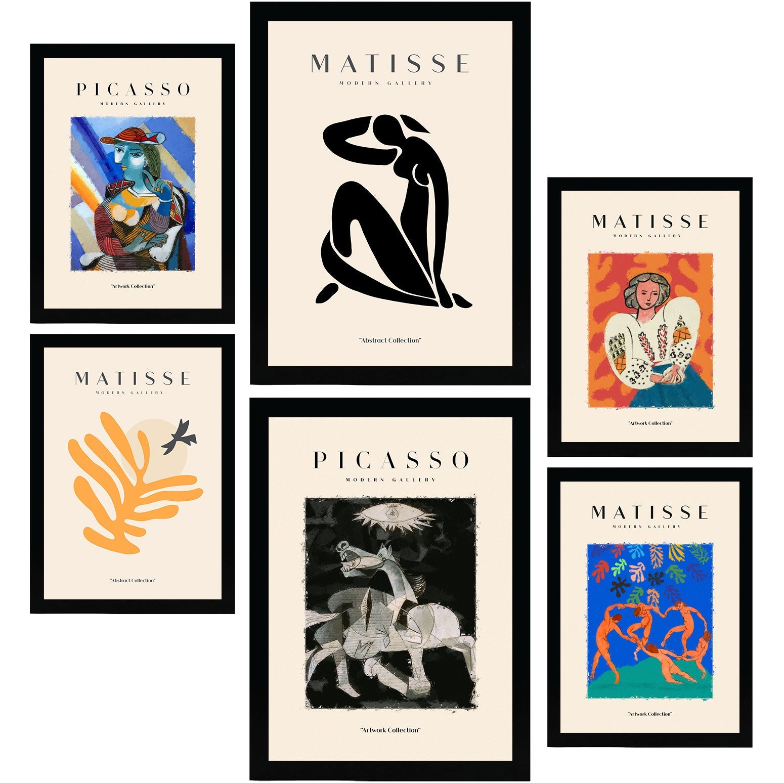 Nacnic set de 6 posters de picasso y matisse pinturas abstractas láminas de fauvismo y surrealismo para el diseño y tamaños a3 & a4 sin marcos