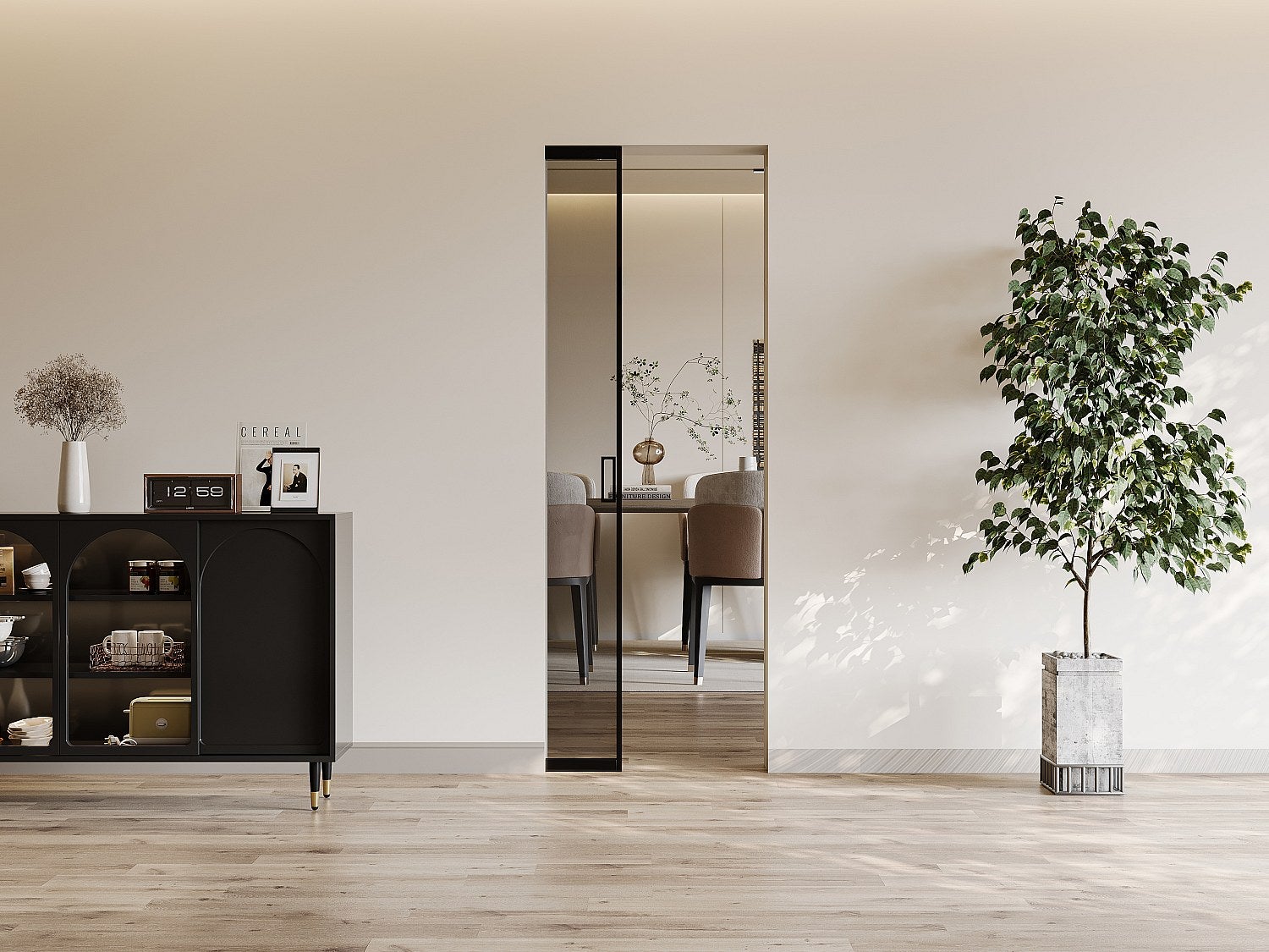 Porta scorrevole con sistema a incasso H205 x L93 cm Alluminio e Vetro temperato fumé - LINCI II - 2