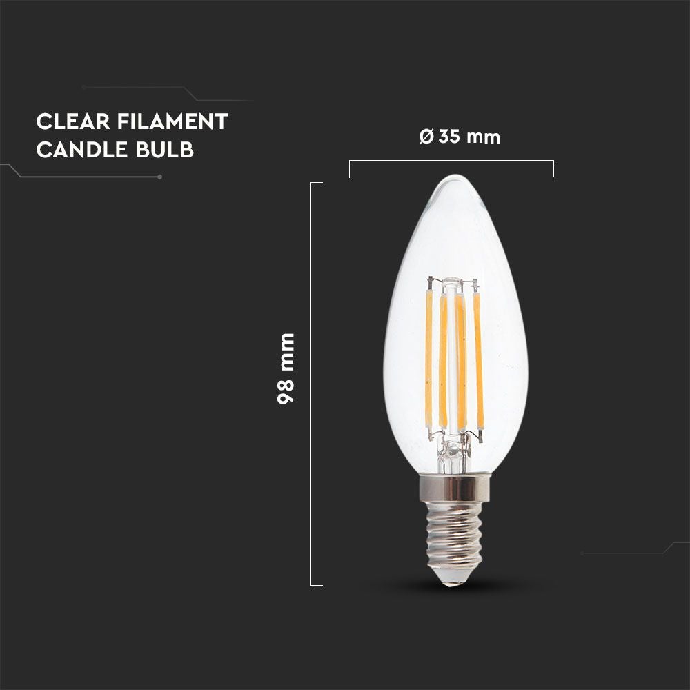 Lampadina LED 4W Filamento E14 Copertura Trasparente Candela 3000K 400lm - 3