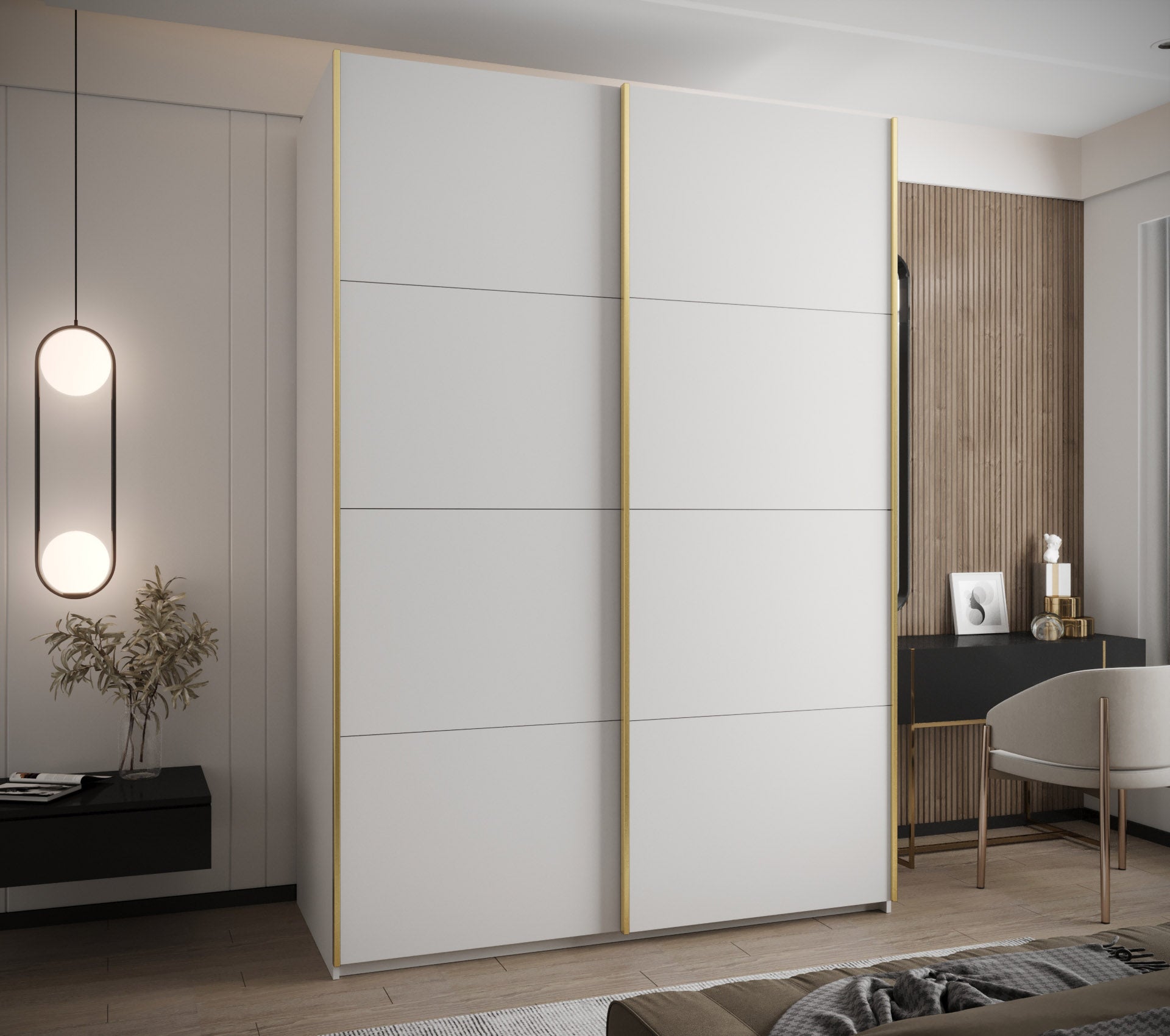 Szafa przesuwna wysoka Lux 1 180 x 64 x 245,5 cm biały + biały + u. złoty - Abiks Meble - 2