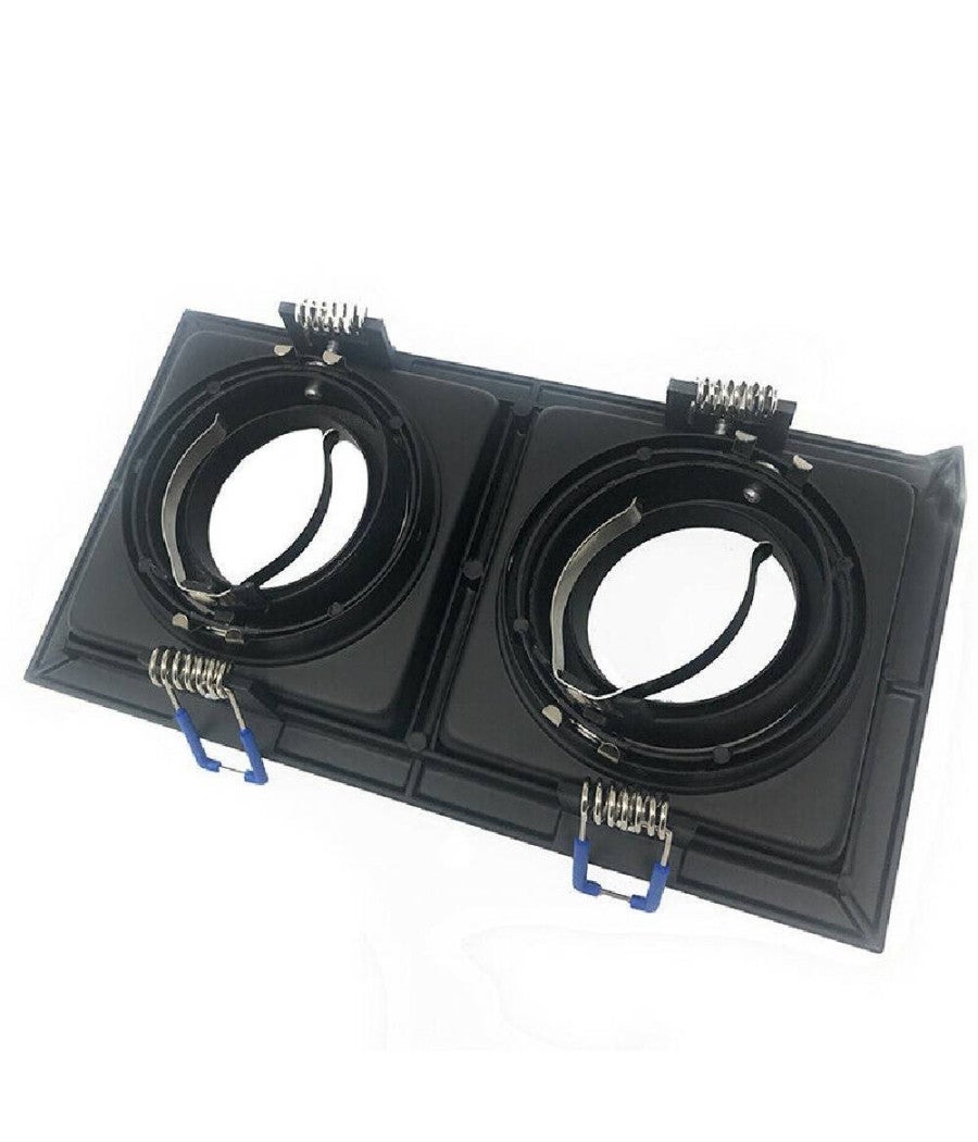 Trade Shop - Portafaretto Incasso Orientabile Doppio Per Due Faretti Per Controsoffitta P24 - Nero - 2