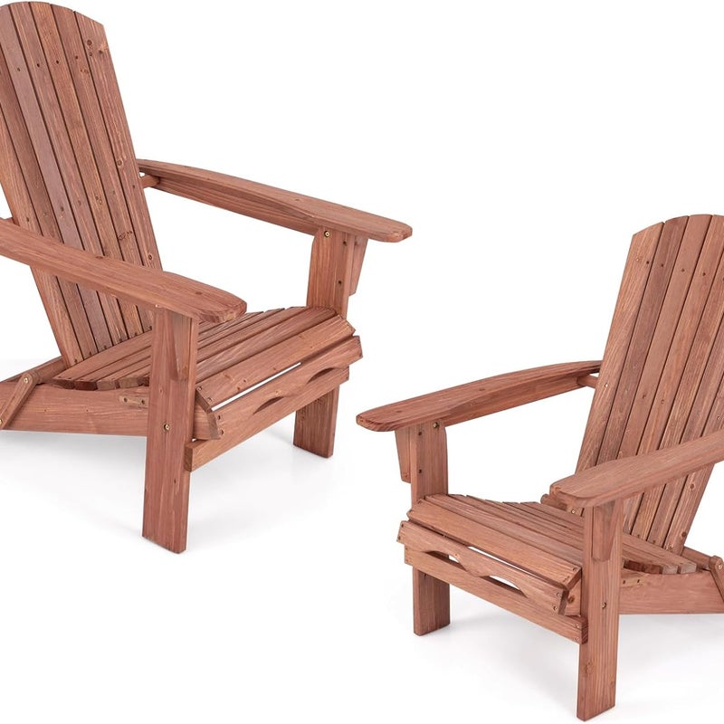 Zestaw 2 Krzeseł Adirondack, Składane Krzesła Ogrodowe z Ramą z Litego Drewna, Nośność 180 kg, na Taras, do Ogrodu, na Basen