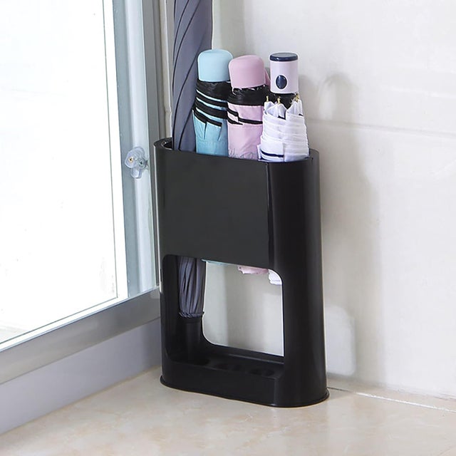 Porte Parapluie Plastique, Porte-Parapluie avec Égouttoir Amovible Petit Porte-Parapluies Organiseur, pour Parapluies Longs Courts 28 x 22 x 9 cm Noir