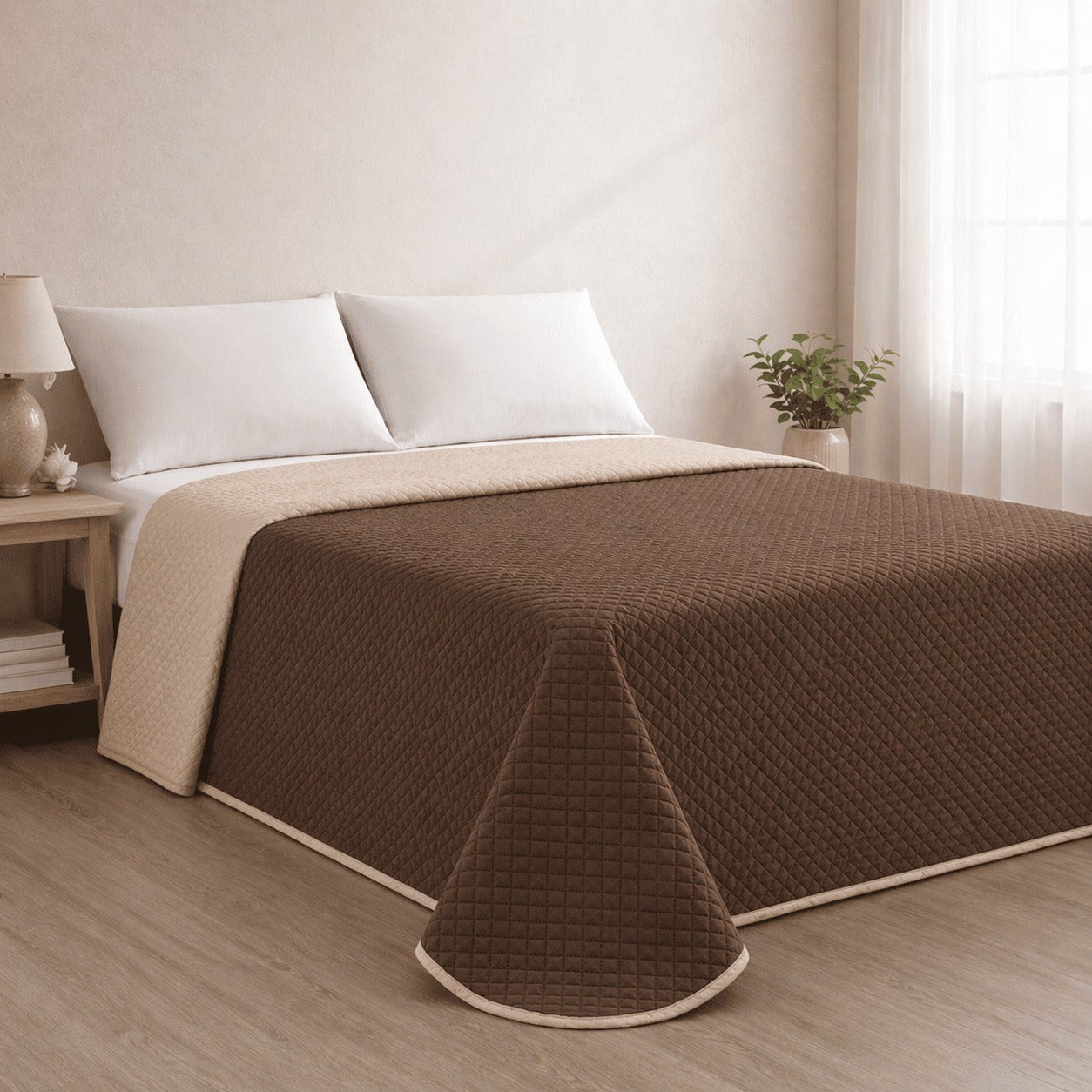 Colcha Bicolor Reversible Beige/Marrón Cama 180cm Donegal Collections - 5