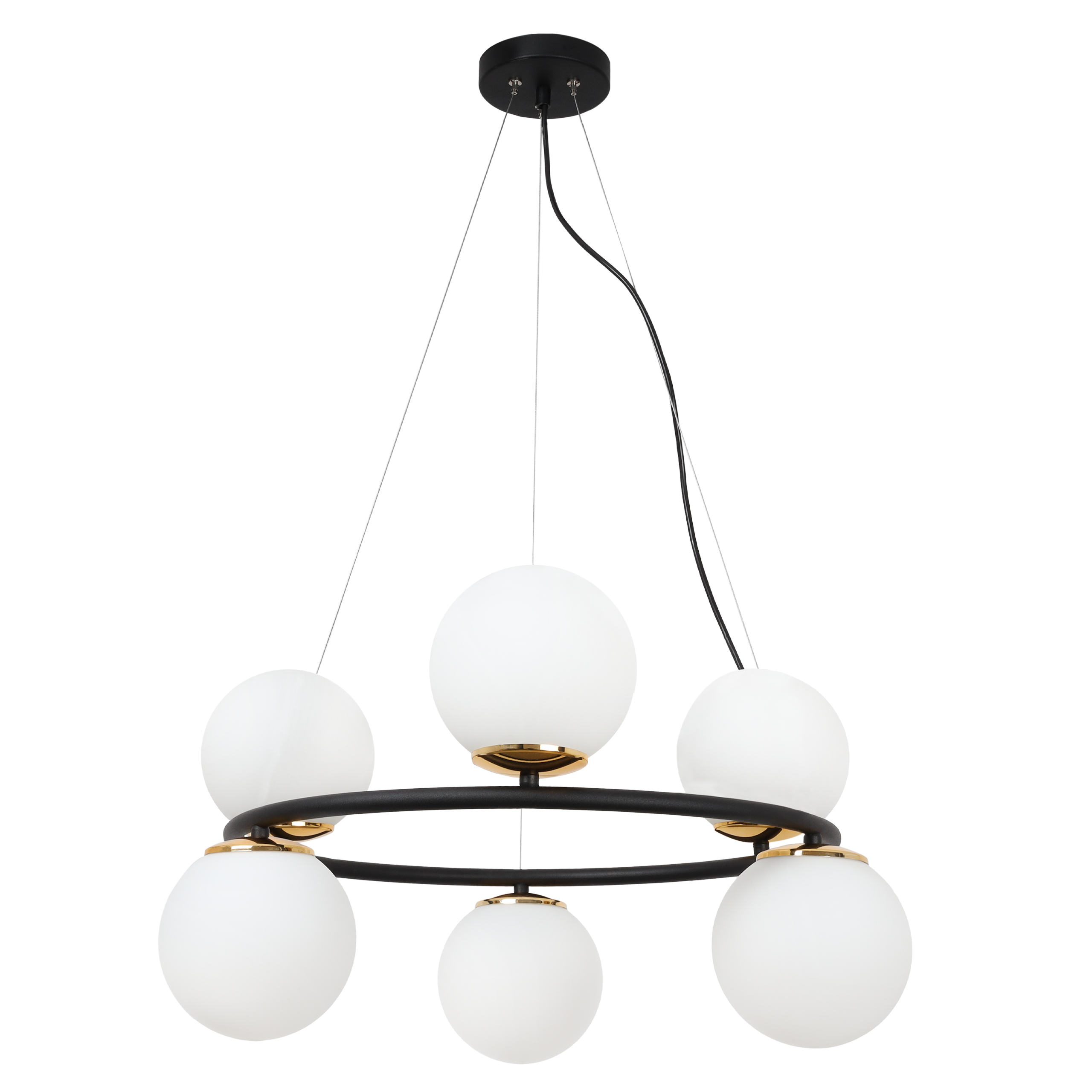 Lampa sufitowa wisząca Aura czarna modern 6xE14 klosz kula biała/złota Light Home LH