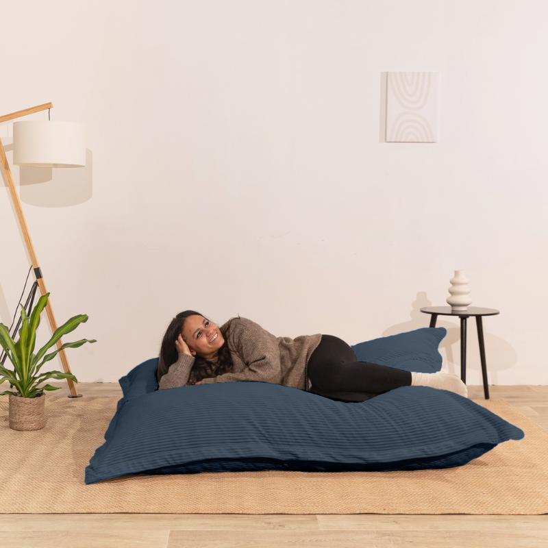 Pouf velours côtelé déhoussable BANANAIR 180 x 140 cm bleu nuit - 3