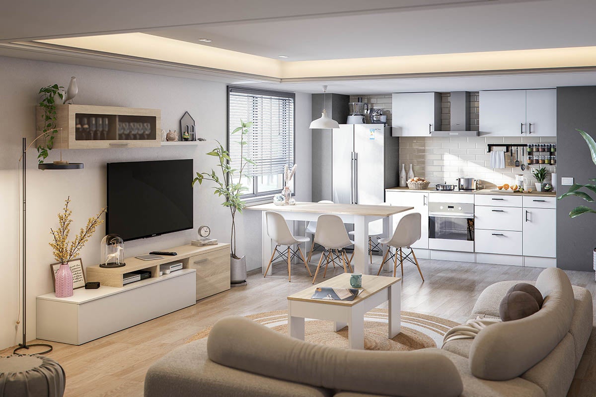 Meuble à suspendre, meuble haut pour cuisine avec 1 porte coloris blanc brillant - hauteur 59 x longueur 60 x profondeur 34 cm - 6