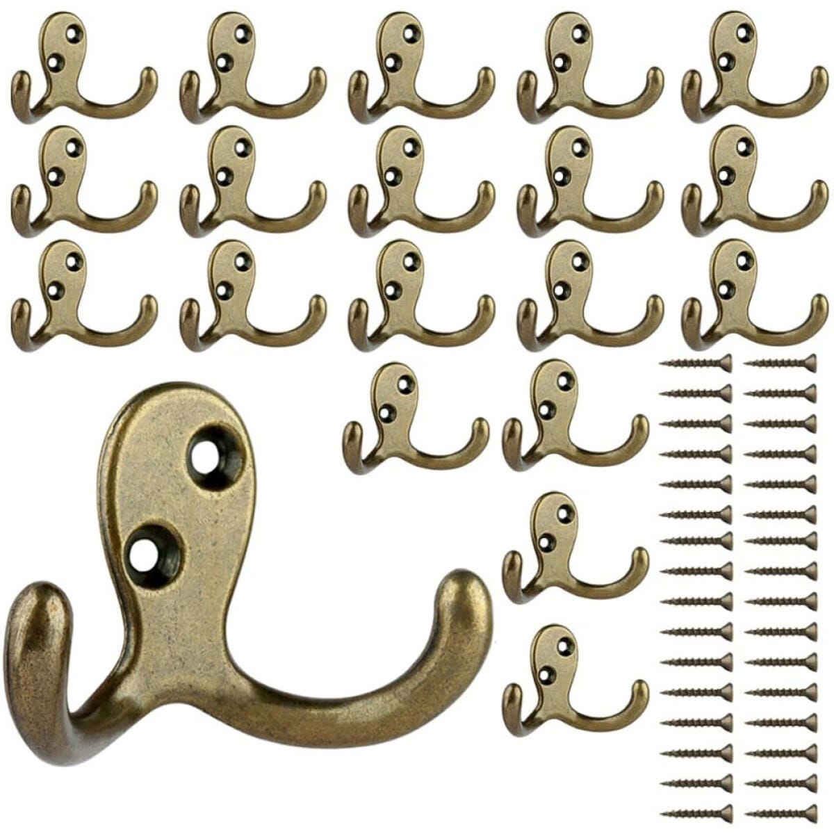 Confezione da 20 ganci doppi da parete – Ganci in metallo, con 40 viti, ganci doppi retrò, ganci da appendere alla parete, ganci in zinco pressofuso Confezione da 20 ganci doppi da parete – Ganci in metallo, con 40 viti, ganci doppi retrò, ganci da appendere alla parete, ganci in zinco pressofuso