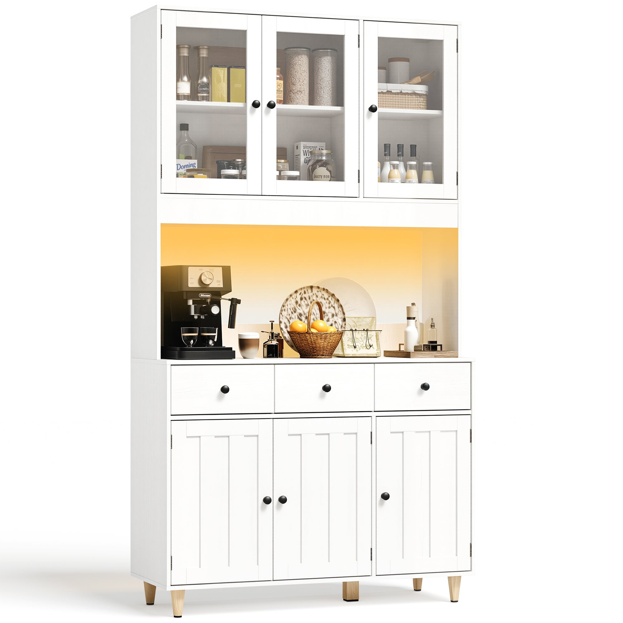 Buffet De Cuisine Blanc Buffet Haut avec 3 Tiroirs et 6 Portes - 2