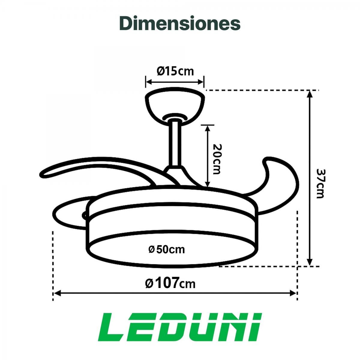 LEDUNI Ventilador con Luz LED Blanco Ø 50cm con mando+APP,Motor DC +Luz LED, 66W aspas retráctiles, CCT, Silencioso - 2