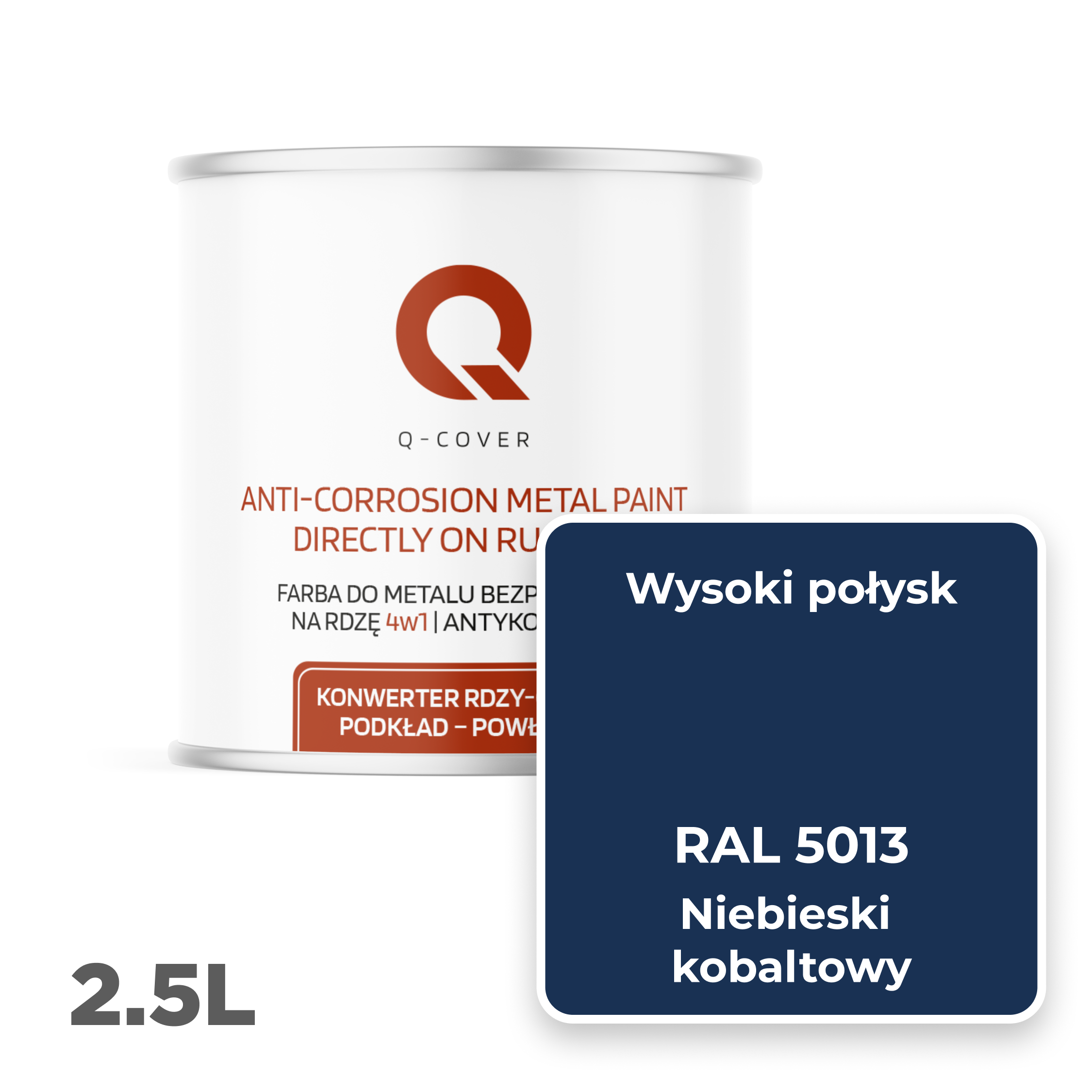 Farba do Metalu Prosto na Rdzę 4w1 Q-Cover Niebieski kobaltowy RAL5013 Wysoki Połysk 2.5L - 2