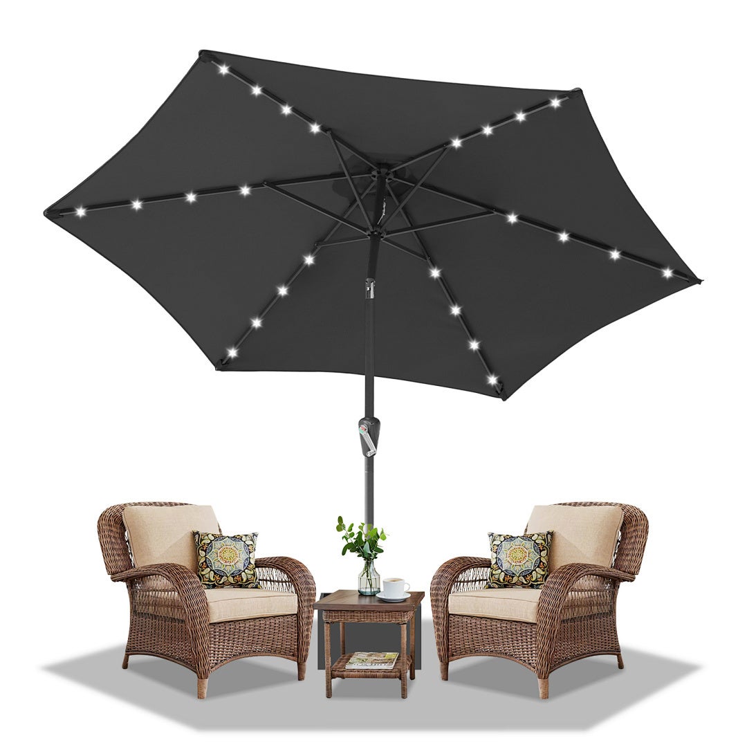 Parasol solarny LED 24, Ø270 cm, parasol ogrodowy i na balkon, ochrona UV 50+, regulowany z korbką, parasol targowy i plażowy, szary