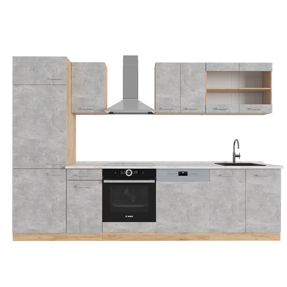 Vicco Aneks kuchenny R-Line, Beton/złoty dąb, 300 cm , BP Marmur