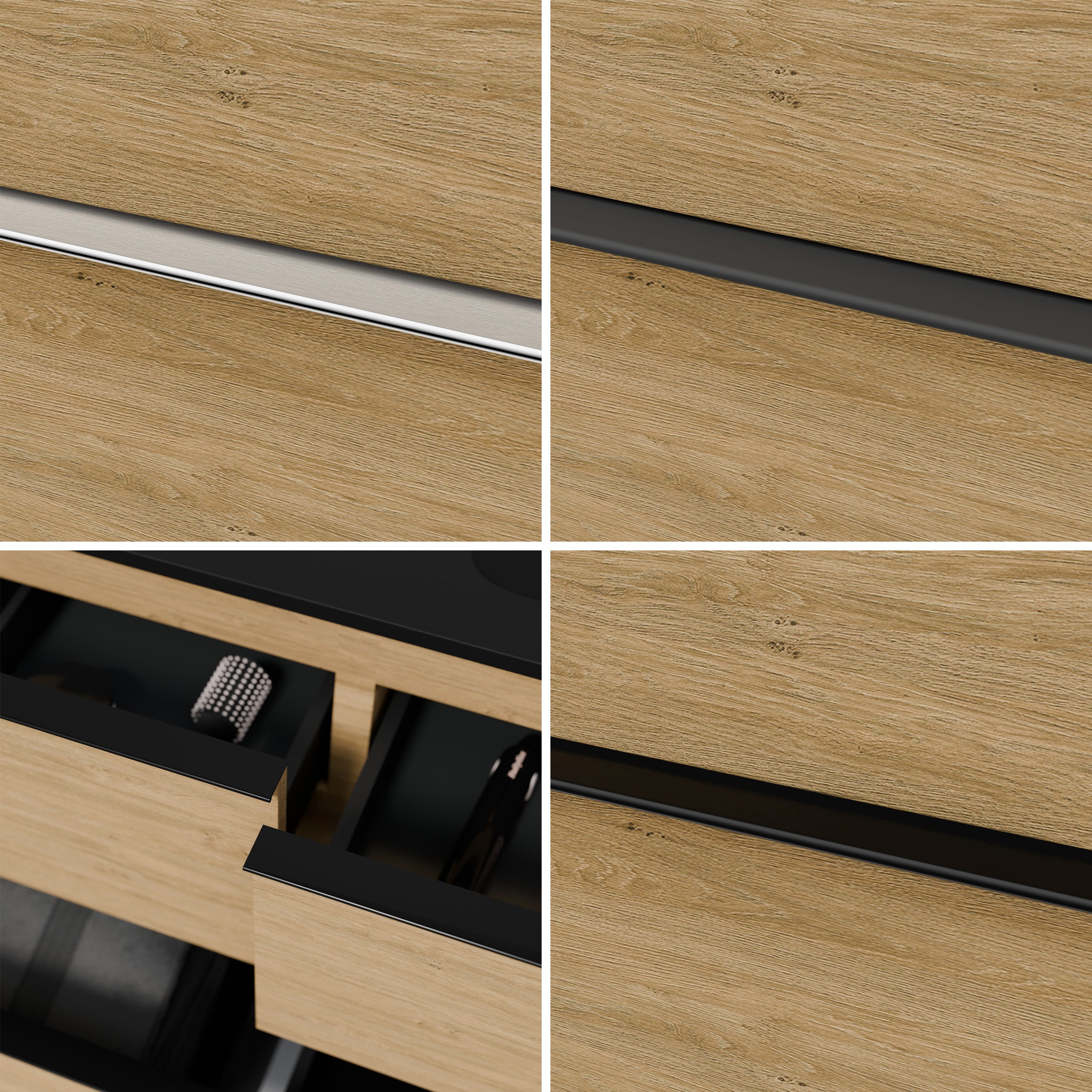 BERNSTEIN - Meuble sous vasque suspendu MDF Chêne miel, plan vasque Bleu nuit mat, poignée Anthracite mat - 100x46x62cm - LAVOA - 3