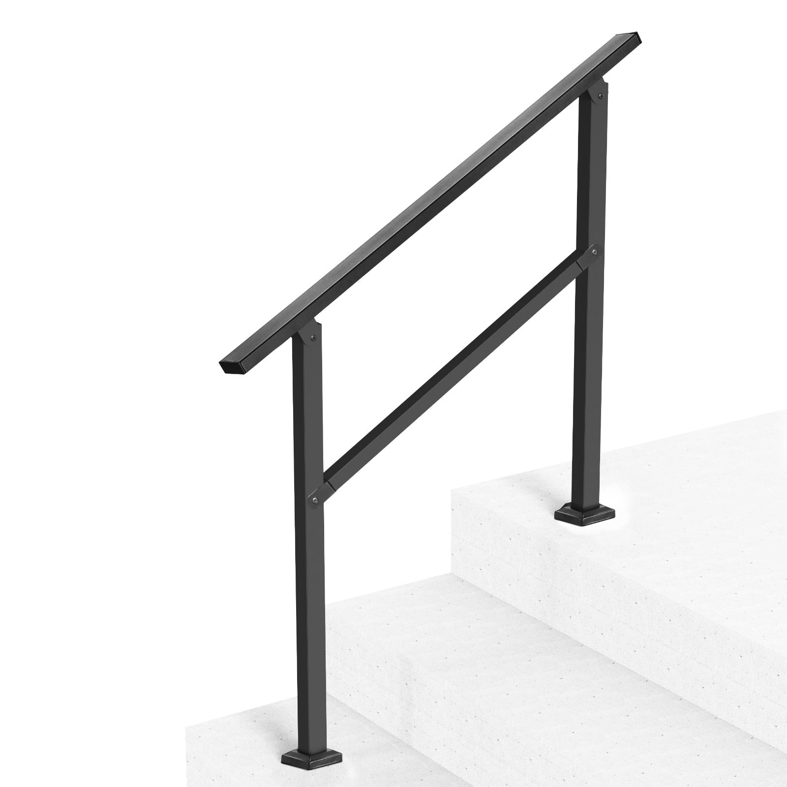 Rampe d'Escalier VEVOR pour 2-3 Marches Extérieures, Tube Carré en Acier au Carbone, pour Personnes Âgées, Marches en Béton, Porche, Terrasse, Noir - 9