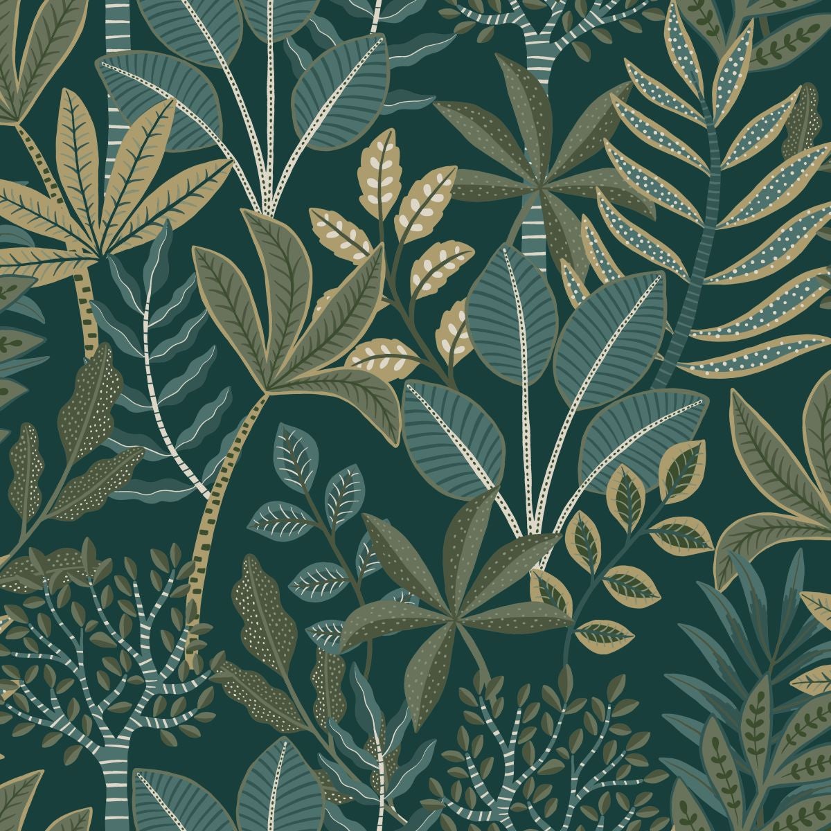 Papier peint feuilles bleu foncé et vert - 50 x 900 cm - ESTAhome - 8