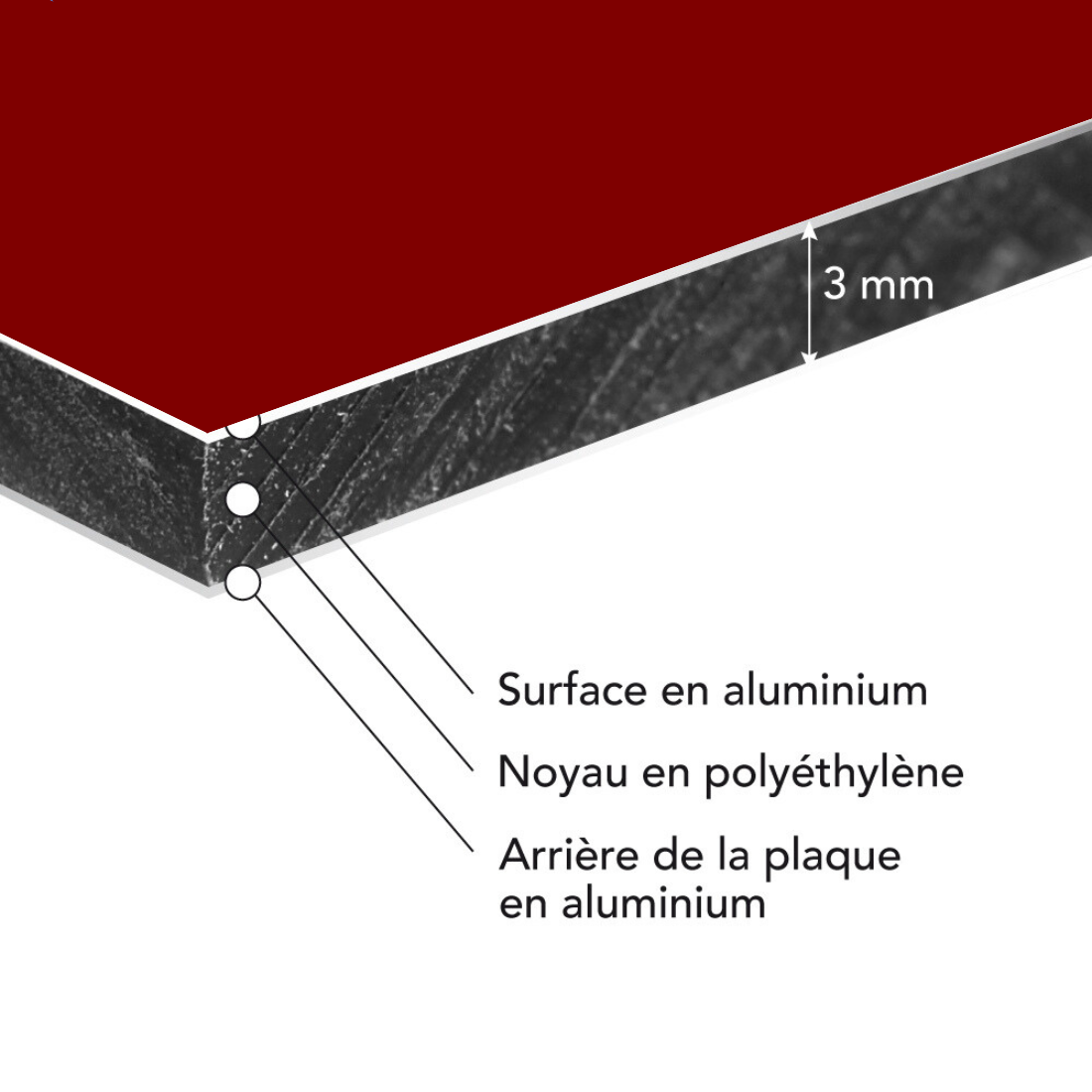 Panneau rond plaque composite aluminium dibond bordeaux, 500mm (50 cm), Ep.3 mm - 2