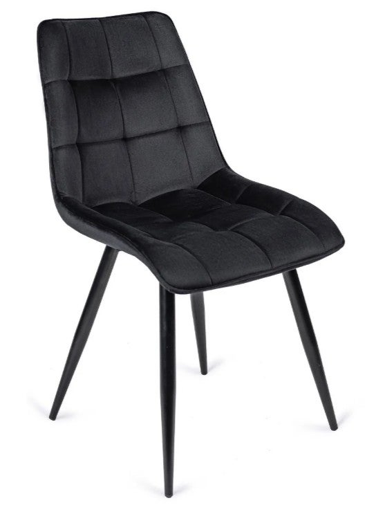 Krzesło Tapicerowane Welurowe Do Jadalni Salonu Loft Pikowane Czarne RIO