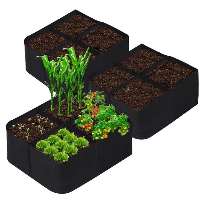 Aiuola da giardino rialzata in tessuto salvaspazio con 8 griglie per patate, per verdure, erbe e crescita dei fiori (2 pezzi, 120 x 60 x 30 Aiuola da giardino rialzata in tessuto salvaspazio con 8 griglie per patate, per verdure, erbe e crescita dei fiori (2 pezzi, 120 x 60 x 30