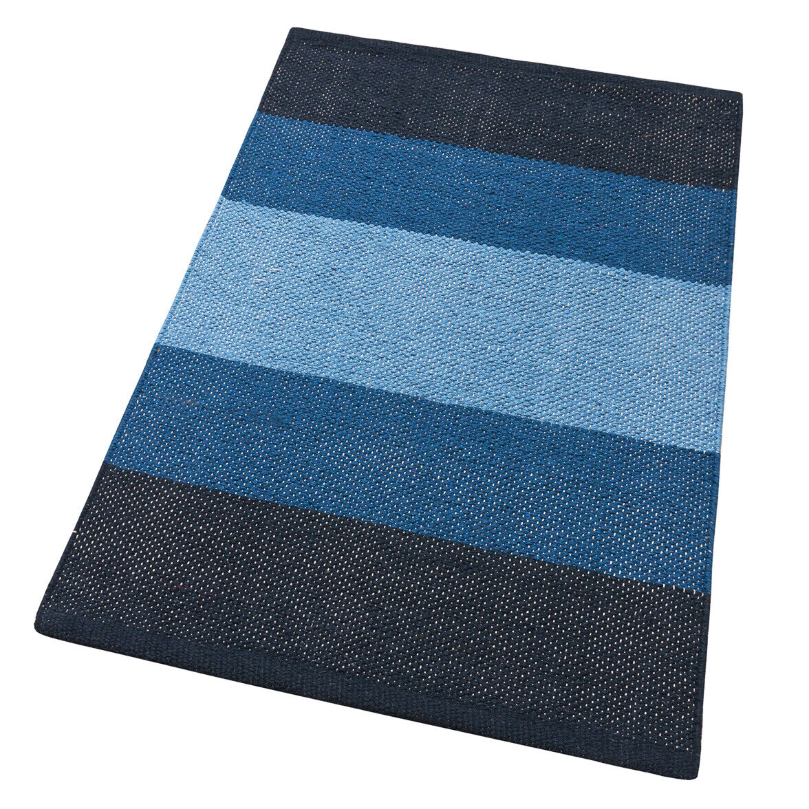 Alfombra de baño cocina 55x110 cm algodón puro suave absorbente lavable tejidas a mano rayas grandes azul