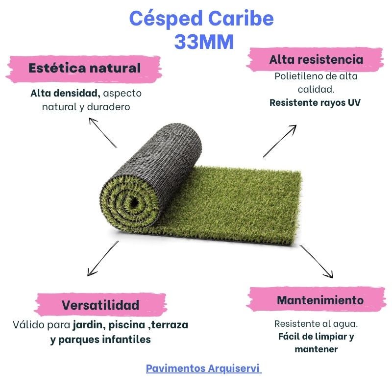 Arquiservi - Relva Caribe 35mm / Rolo 1x5m (5m²) Alta Densidade, Natural e Fácil de Instalar para Jardim, Terraço e Piscina - 2