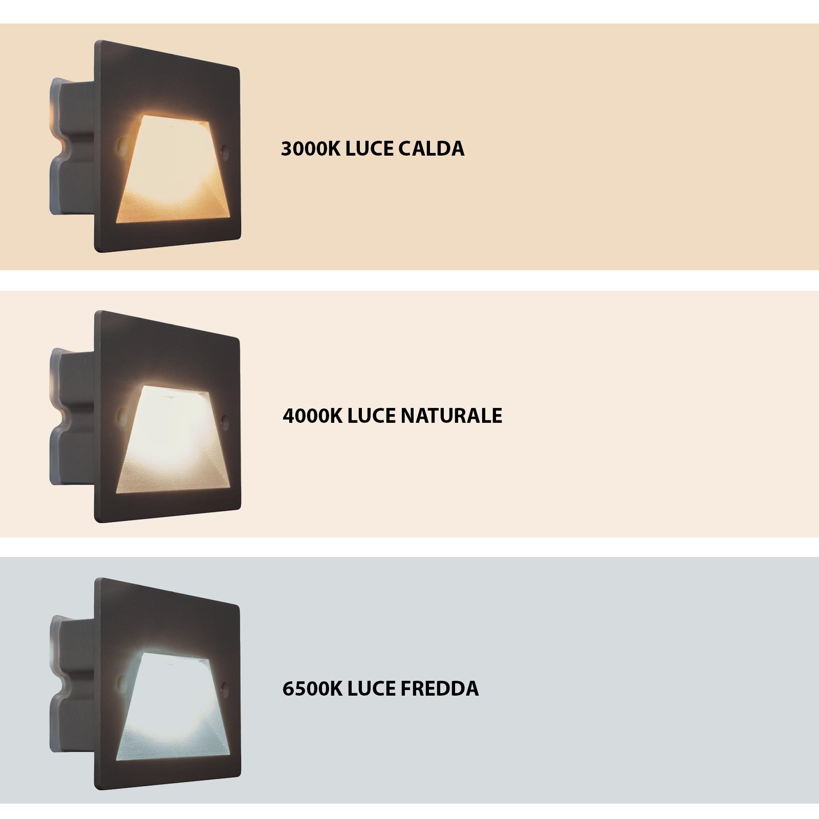 Faretto segnapassi IP65 LED 3W incasso scatola 503 scale giardino viale gradini 230V COLORE NERO LUCE LED CCT DA 3000K a 6000K - 8