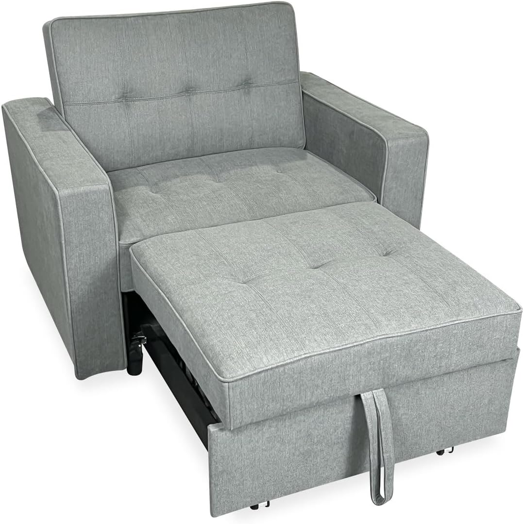 Sofá cama individual 1 plaza – convertible con sistema de arrastre, tapizado gris moderno, compacto y funcional – 112x88x94 cm