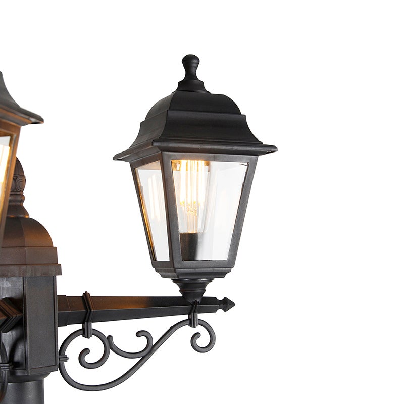 Qazqa classic-antique lanterne extérieure pour jardin - Capital - noir, max. 15w, e27, 216cm, IP44, à 3 lumières - 6