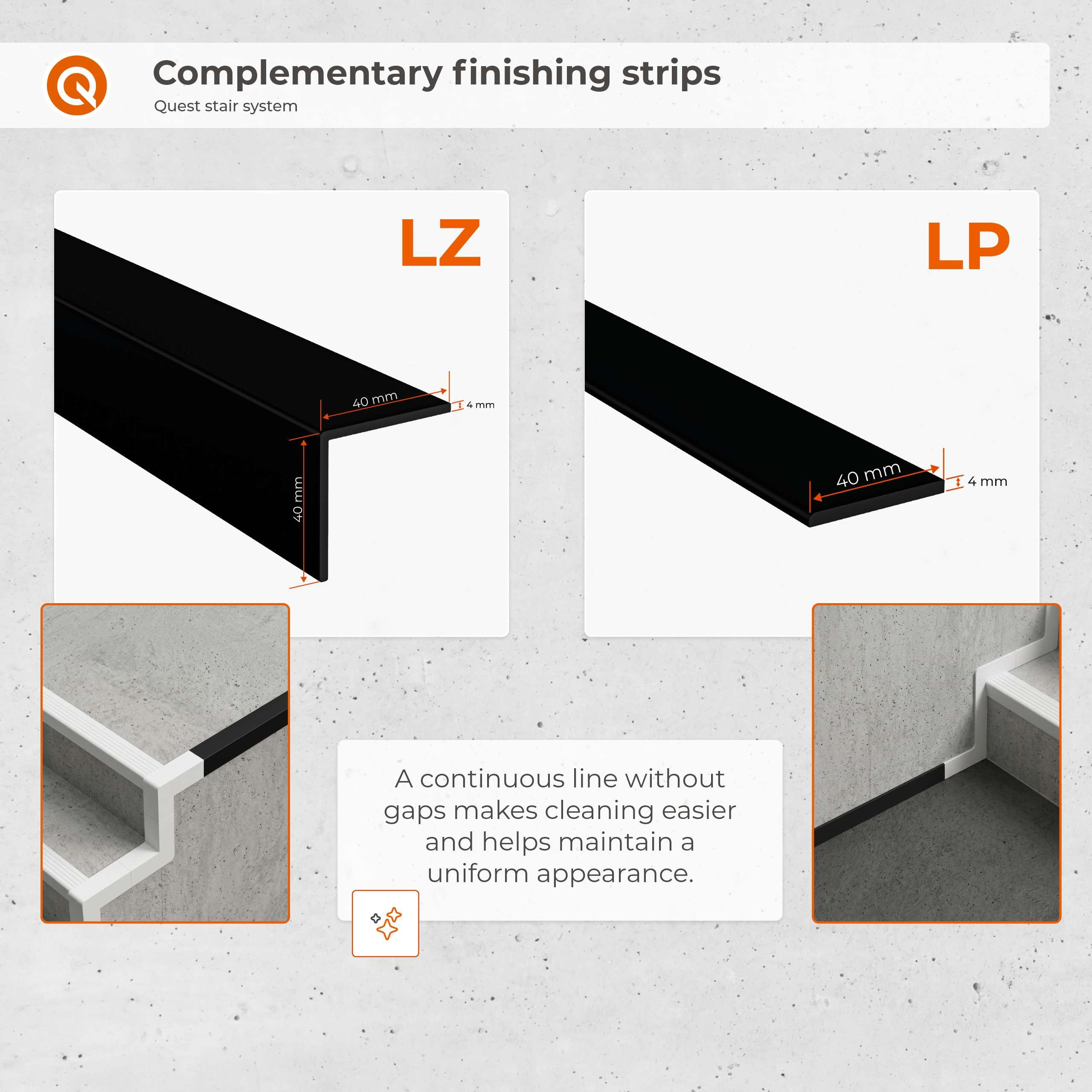 Profilé d'angle PVC LZ 40x40 mm pour finition d'escaliers ouverts - 150 cm, noir - 4