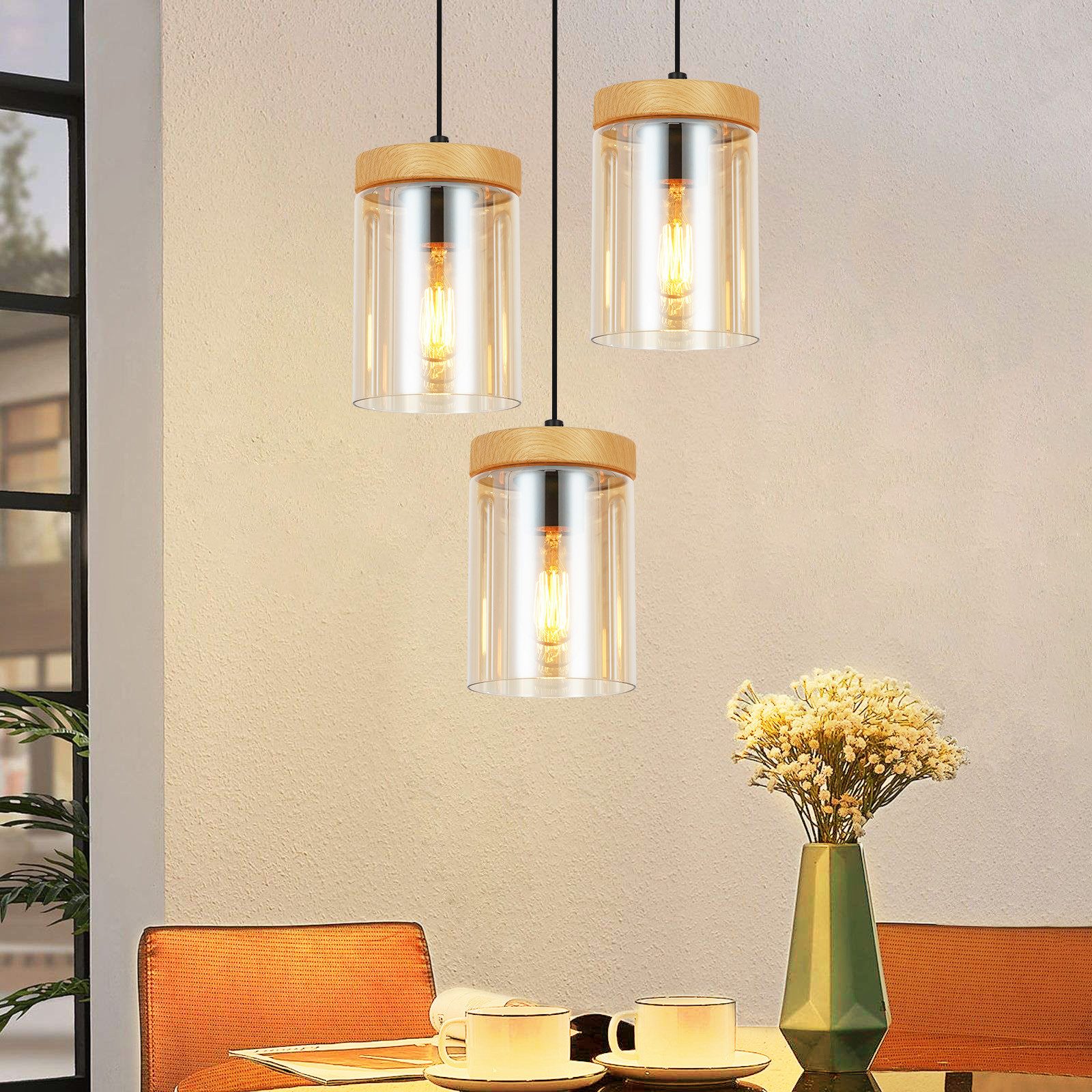 Vintage Glass 3-Flame Dining Table Pendant Light E27 Lampa wisząca do salonu - Leroy Merlin