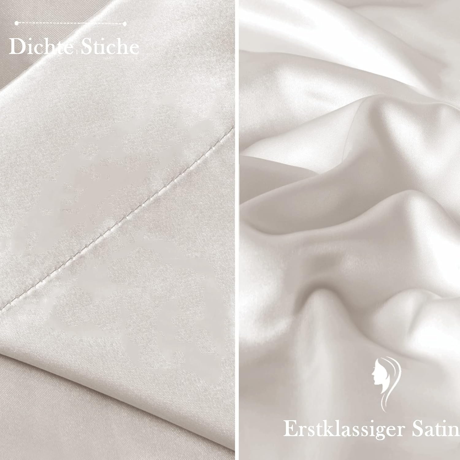 Lot de 2 taies d'oreiller en satin 50 x 70 cm, pour les cheveux, similaires aux taies d'oreiller en soie, 50 x 70 cm, certifiées Oeko-Tex, beige, et 2 - 6