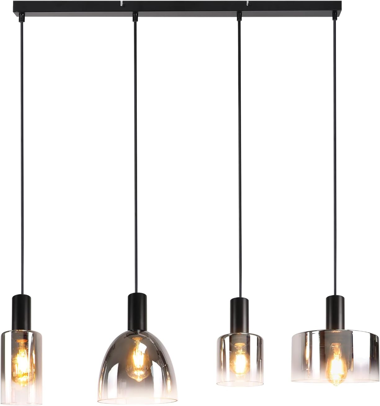 ZMH Suspension Lustre salle à manger 3/4 flammes E27 gris fumée 180CM Suspension Lustre cage d'escalier - 2