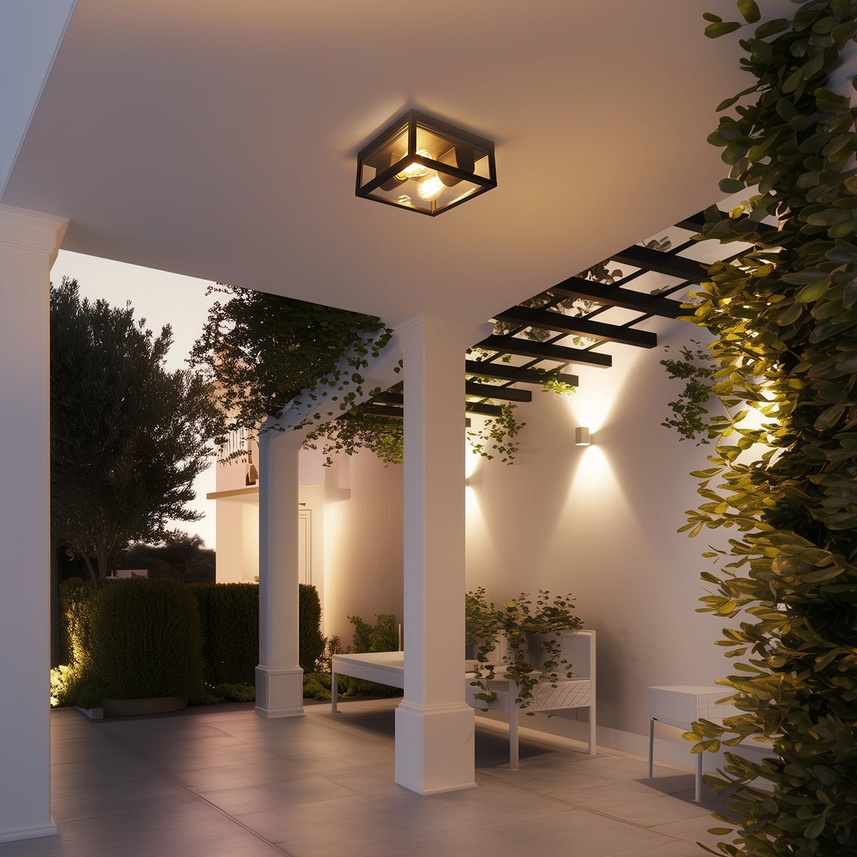 Qazqa design plafonnier extérieure, lumière plafond pour jardin - Charlois - noir, max. 40w, e27, 24cm, IP44, carré, à 2 - 2