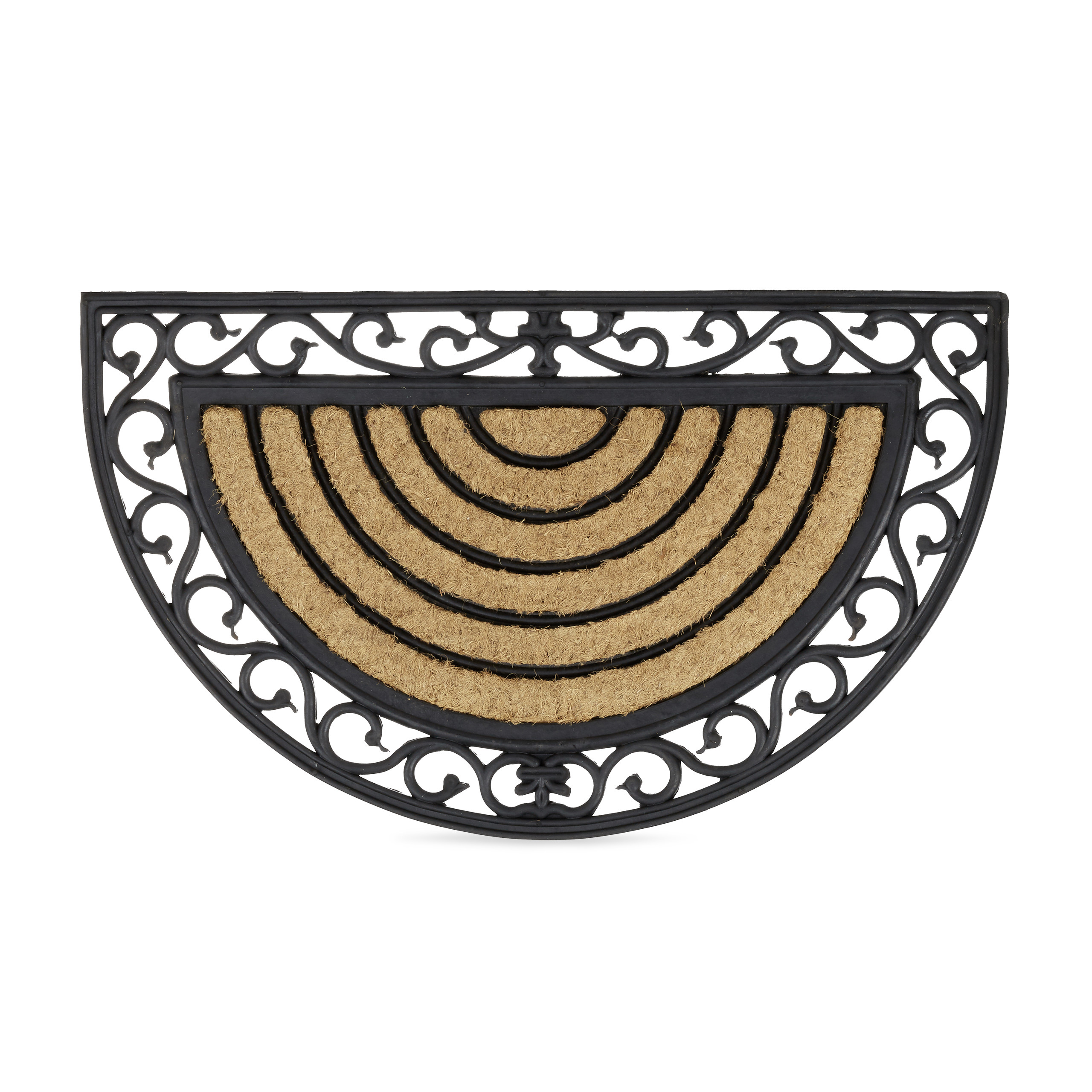 Relaxdays felpudo semicircular decorativo para la entrada, 2 x 75 x 45 cm, fibra de coco y pvc, antideslizante, marrón