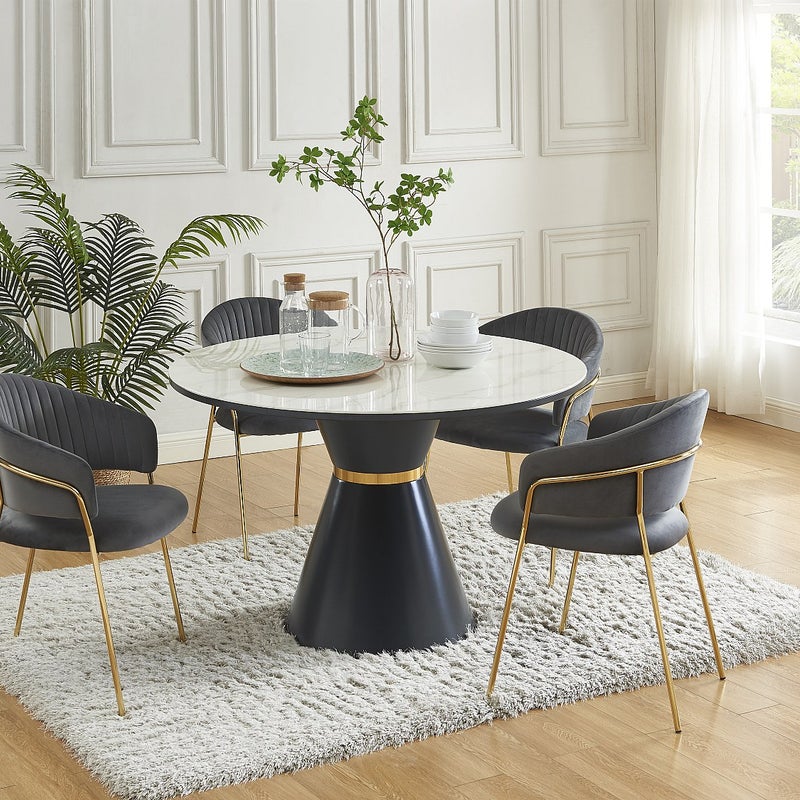 Zestaw 6 krzeseł z weluru i pozłacanego metalu - Szary - MADOLIA marki Pascal Morabito