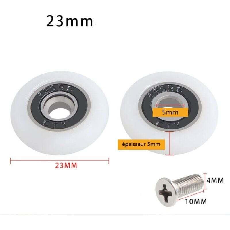 Roulettes de rechange pour porte de douche, ensemble de 1 avec vis, diamètre de 23 mm, motif Starlight. - 6