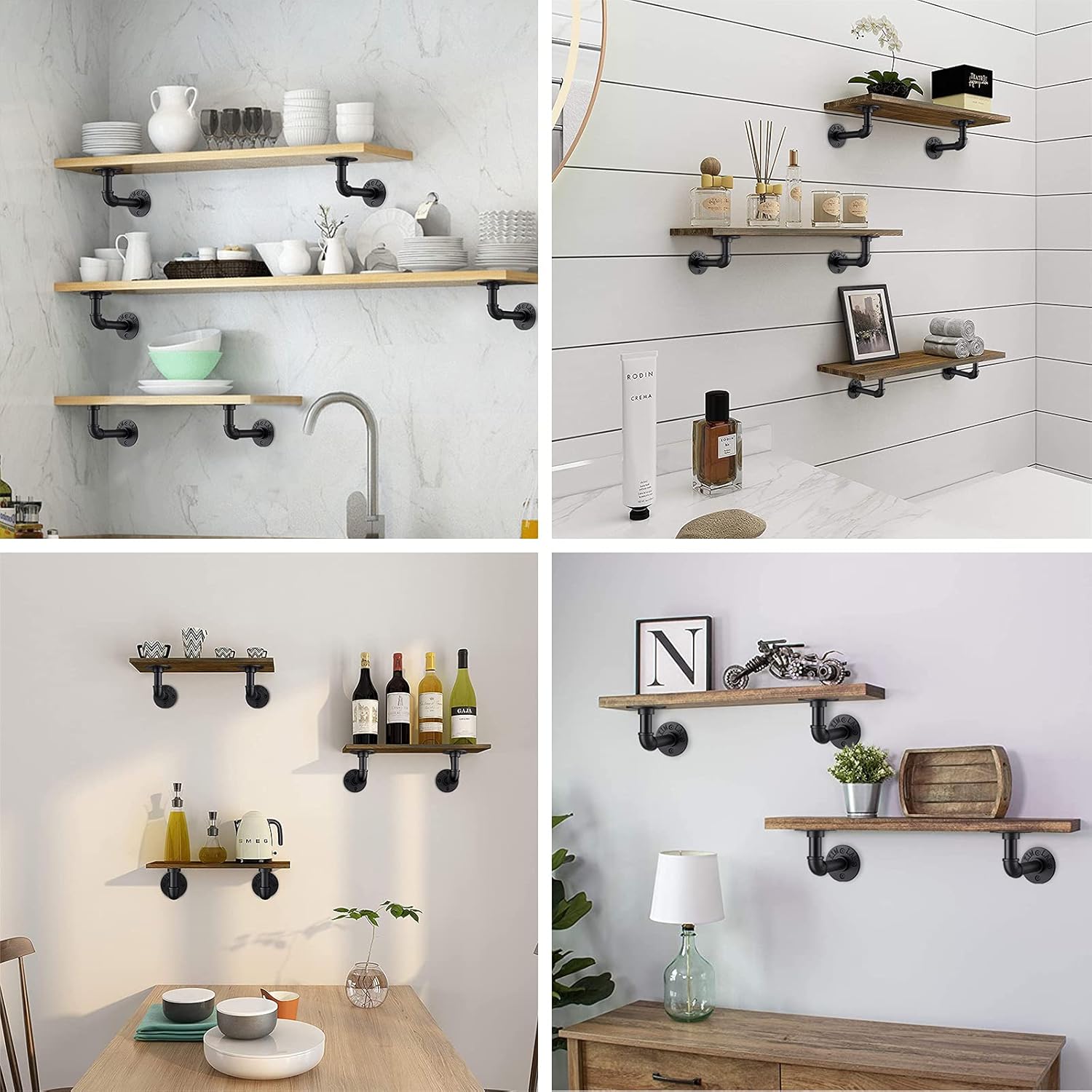 Supporto portaoggetti da parete retrò, 2 supporti tubolari in stile industriale retrò con viti, dimensioni 15*8,5 cm, adatti per mensole e mobili fai - 5