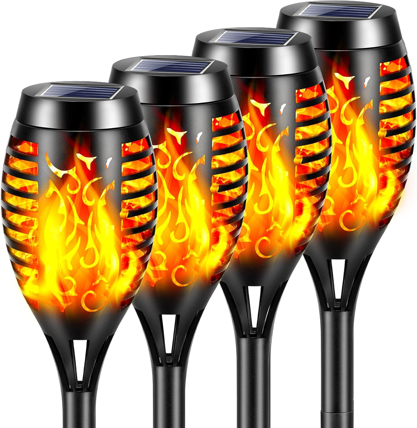 Lampy solarne z płomieniami, lampy ogrodowe, wodoodporne lampy dekoracyjne solarne, ogród, patio, 4 lampy