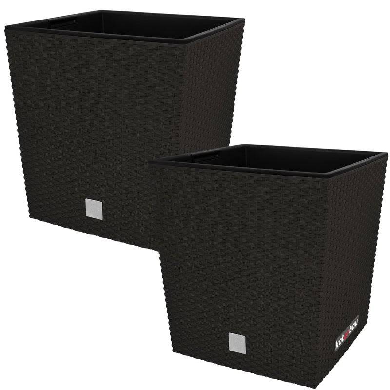 2x donica 15,8l ogrodowa balkonowa taras kwiaty doniczka rattan wkład ogród - KOTARBAU