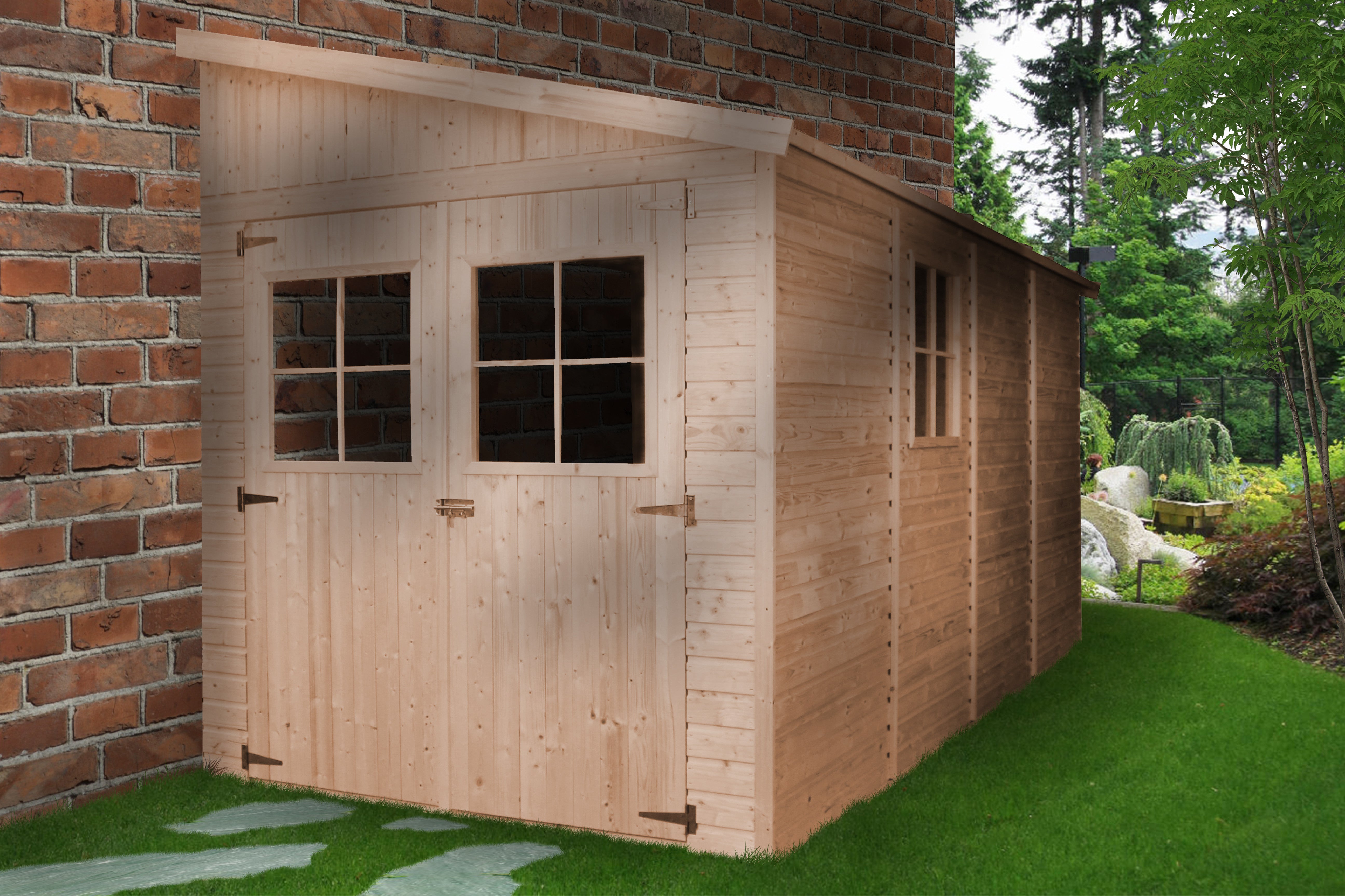Abri de Jardin en Bois Naturel (sans paroi latérale) PLUS LES PLANCHERS IMPRÉGNÉ- H243x216x416 cm - TIMBELA M340+M340G - 7