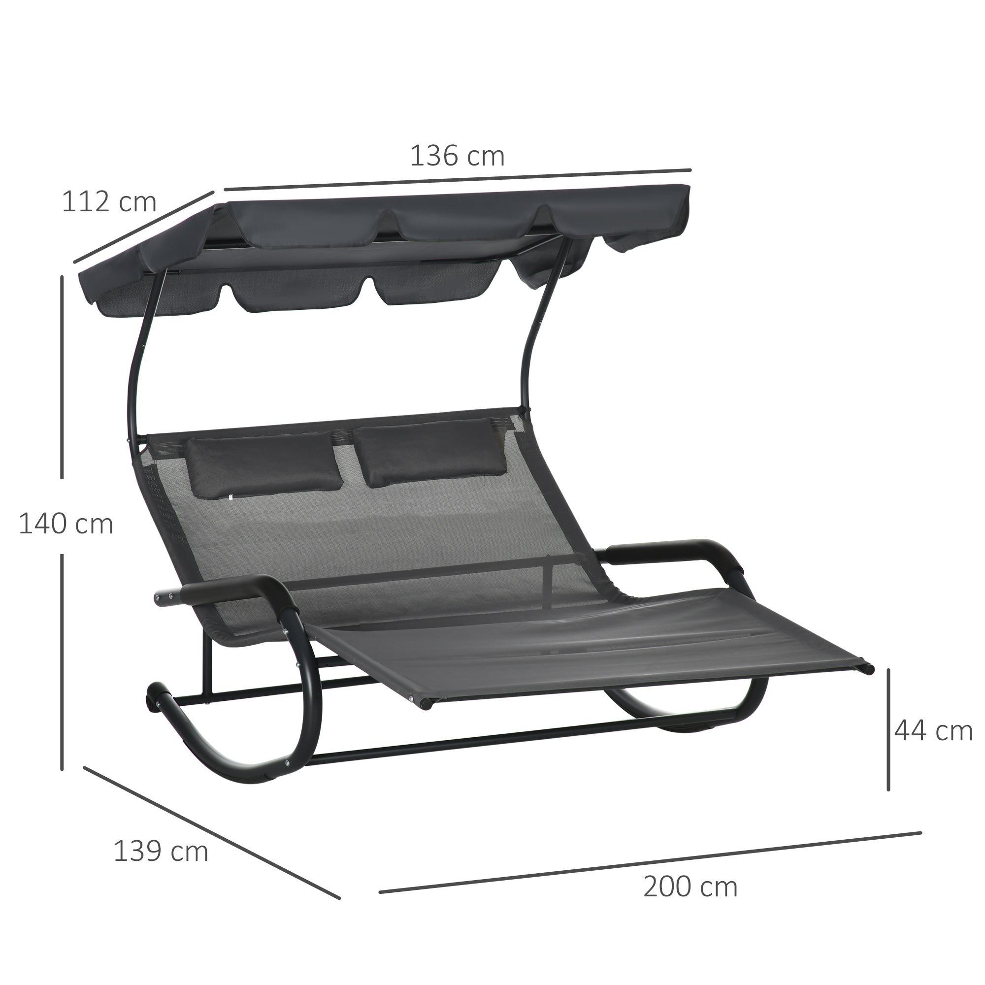 Bain de soleil double avec parasol, fauteuil à bascule sur roulettes, chaise longue de jardin avec appui-tête, charge maximale 220 kg - 3