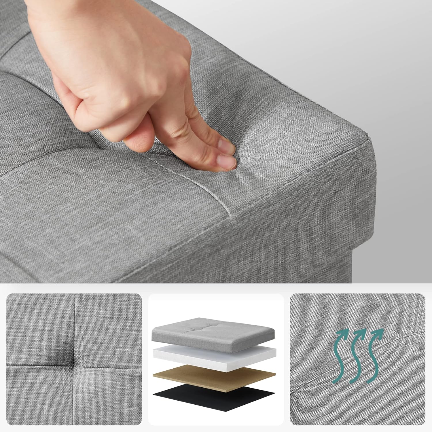 Banc de Rangement, Pouf Pliable, 38 x 110 x 38 cm - 5