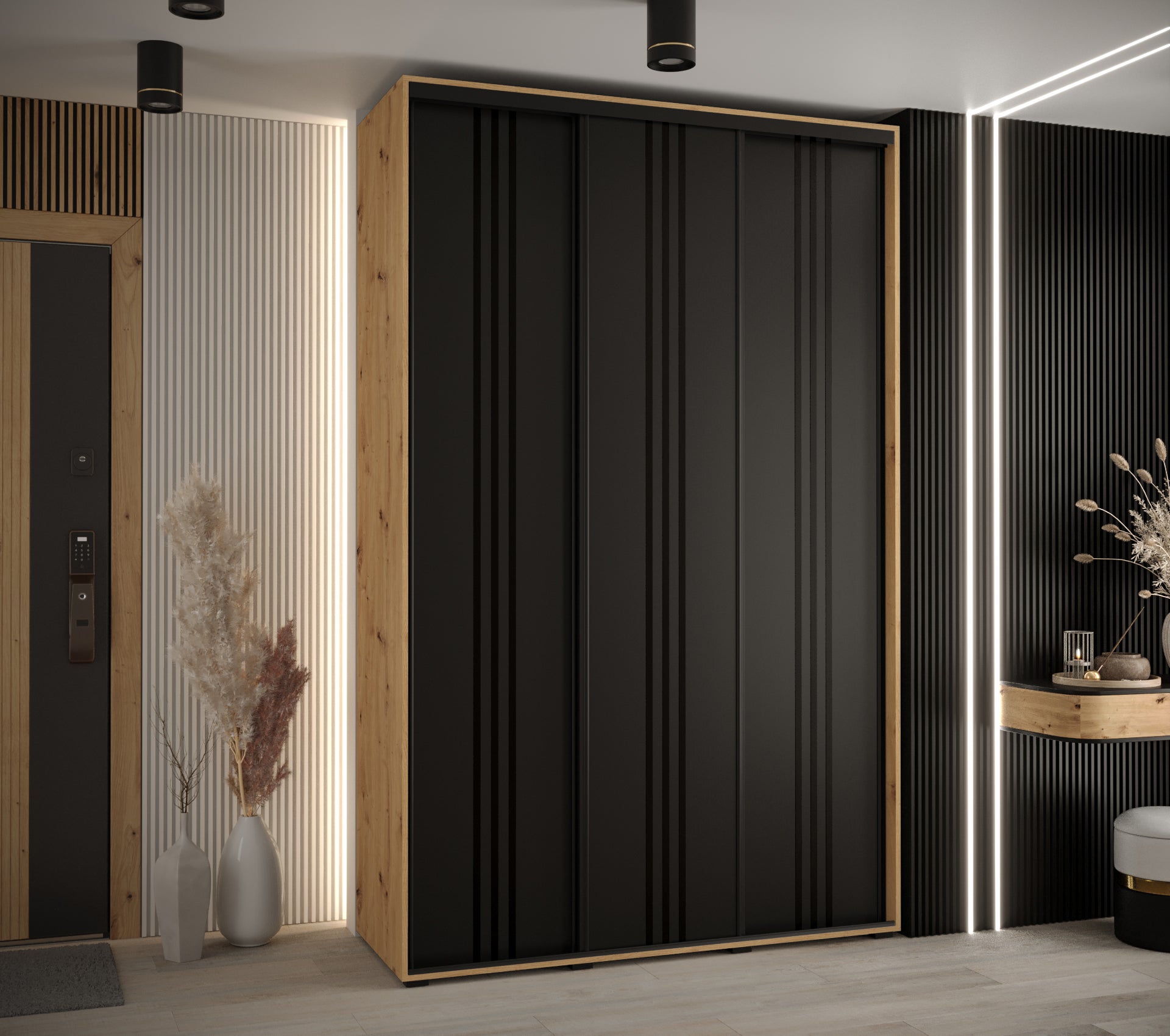 Szafa przesuwna wysoka Davos 6 160 x 60 x 235,2 cm artisan + czarny + u. czarny - Abiks Meble - 2