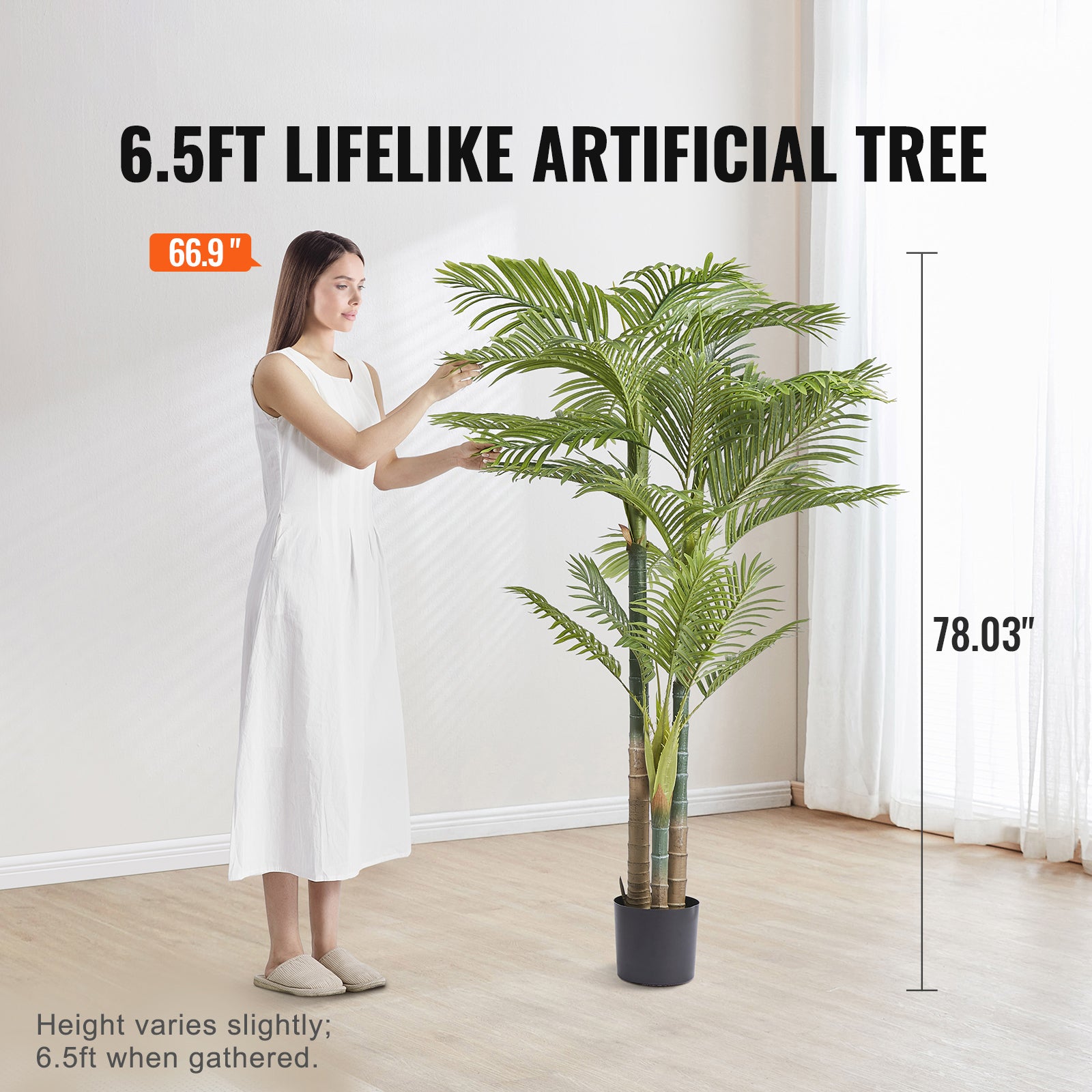 Palmera Artificial Caña Dorada 2m,SucceBuy Planta Falsa,Material PE,Decoración Realista de Bajo Mantenimiento para el Hogar,Oficina - 4