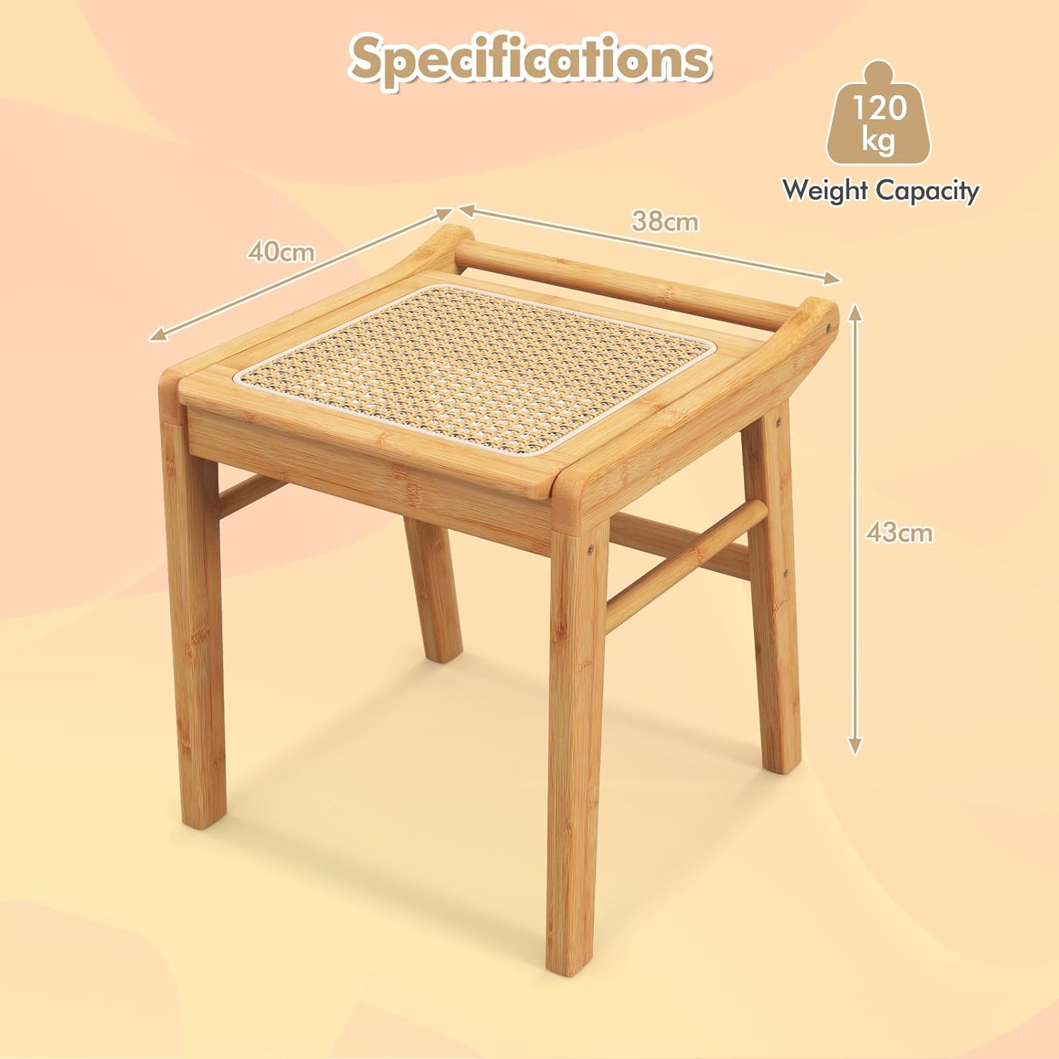 Tabouret de Coiffeuse en Bambou, Tabouret de Vanité, Pouf Ottoman avec Dessus en Rotin - 4